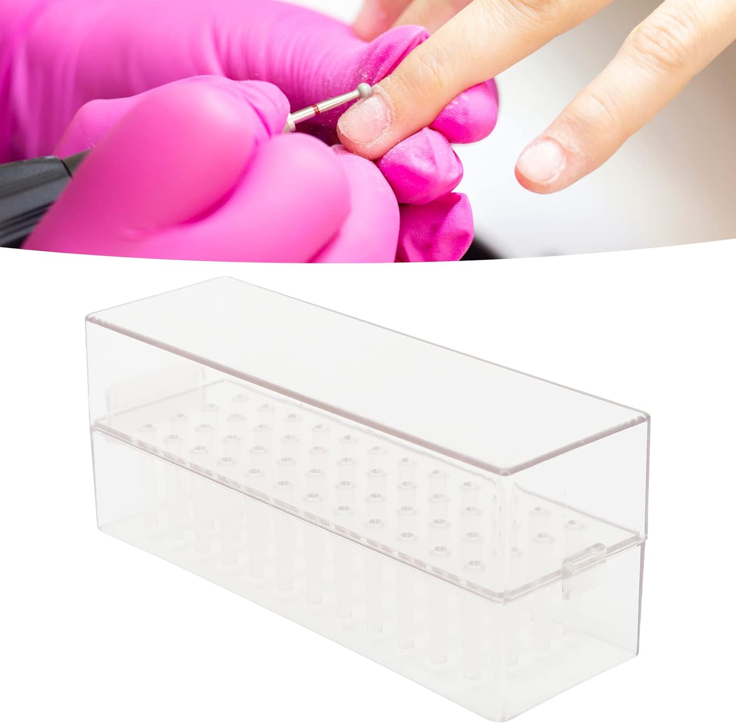 Nail Drill Bits Holder Stand, 48 Holes Drill Bits Display Organizer Box, Transparent Acrylic Dustproof Drill Bit Case, Portable Nail Bit Container Case for Home Use, Nail Salon image number 5