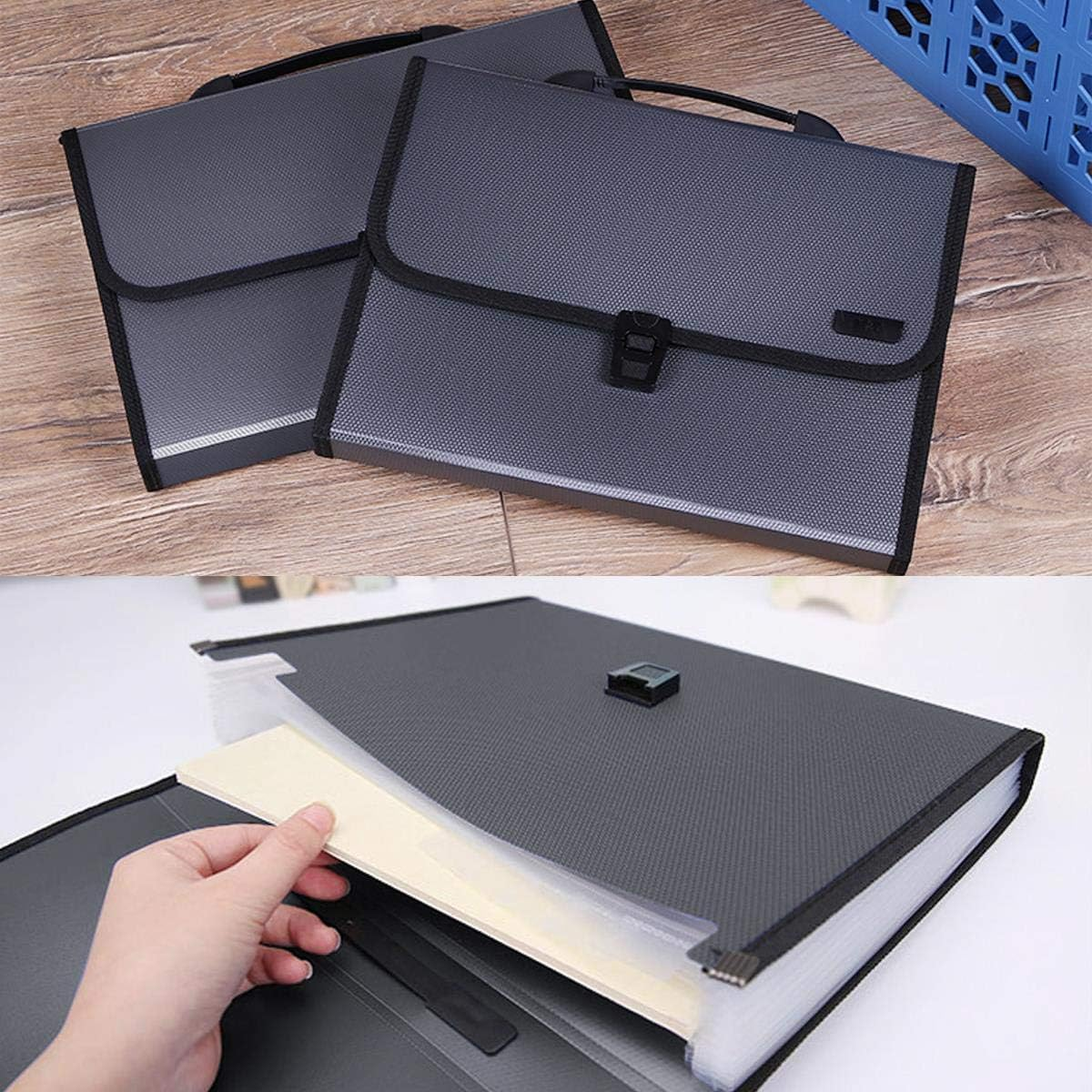 M&G 13 Pockets Expanding File Folder with Handle and Lid, A4 Size Expandable File Document Organiser Folder Briefcase Accordion File Wallet Folder Portfolio with Tags (Grey), AWT90959