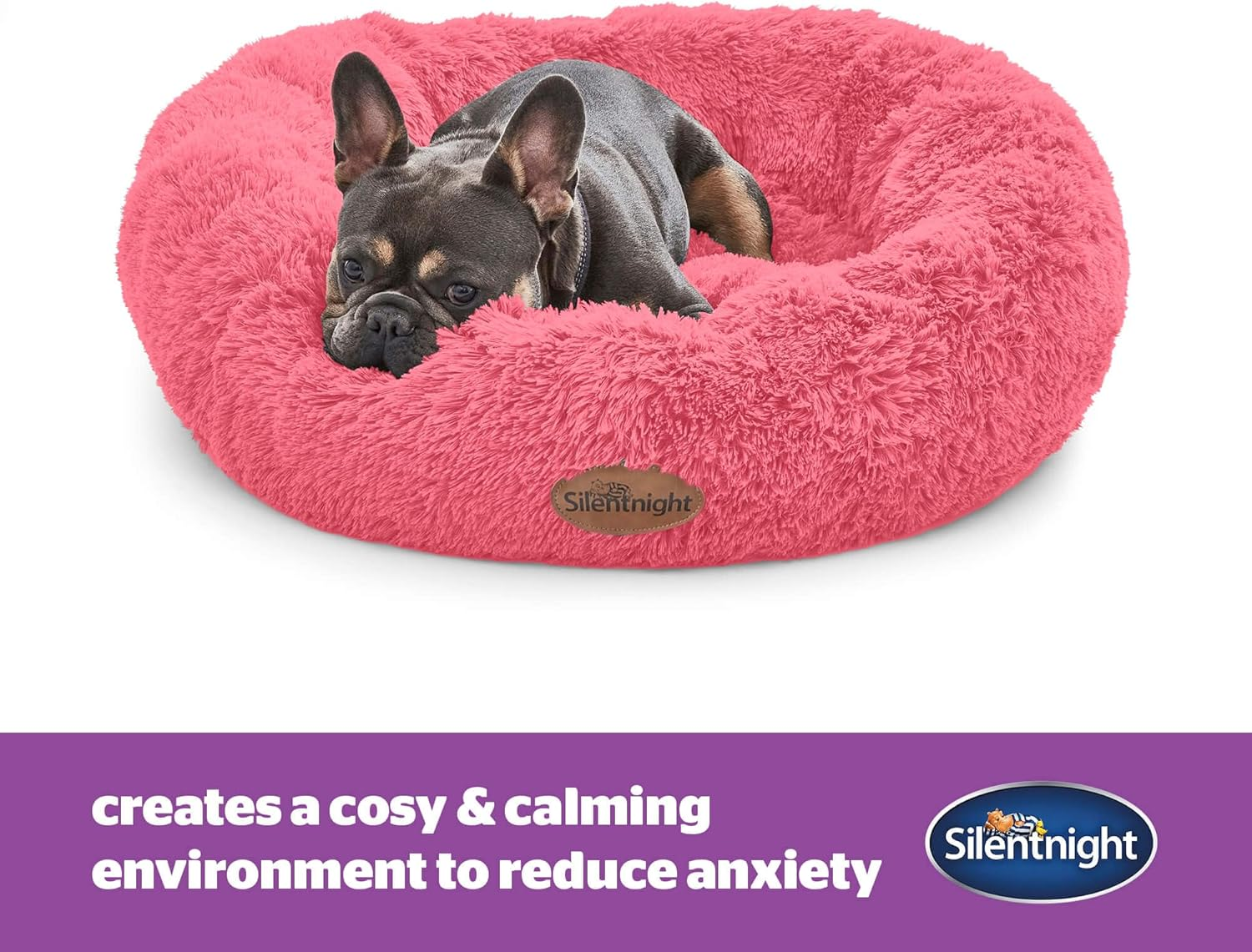 Silentnight Donut Calming Dog Bed - Calming Dog Cat Pet Bed Anxiety Relief Soft Fluffy Doughnut Pillow - Easy Clean Machine Washable Luxury Plush Dog Pillow Basket - 85 Cm - Hot Pink image number 2
