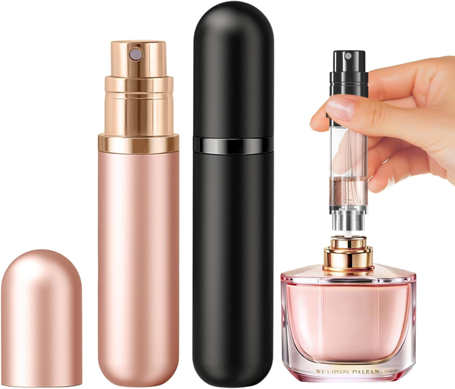 JOOMOKO Perfume Atomiser, Perfume Travel Bottle 5Ml Atomiser Spray Bottle, Refillable & Travel Size Perfume Spray Bottle Easy to Refill Cologne Dispenser for Women and Men（Black＆Grey）