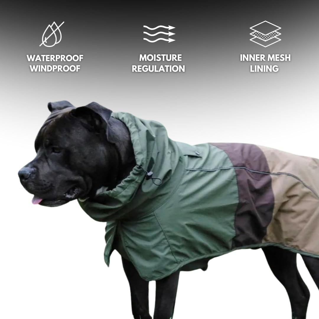 Spark Paws Breatheshield&trade; Dog Raincoat - All Weather Protection and Comfort - Breathable Comfort, Adjustable Fit and Safety Improvements - Green Brown Tan - 4XL