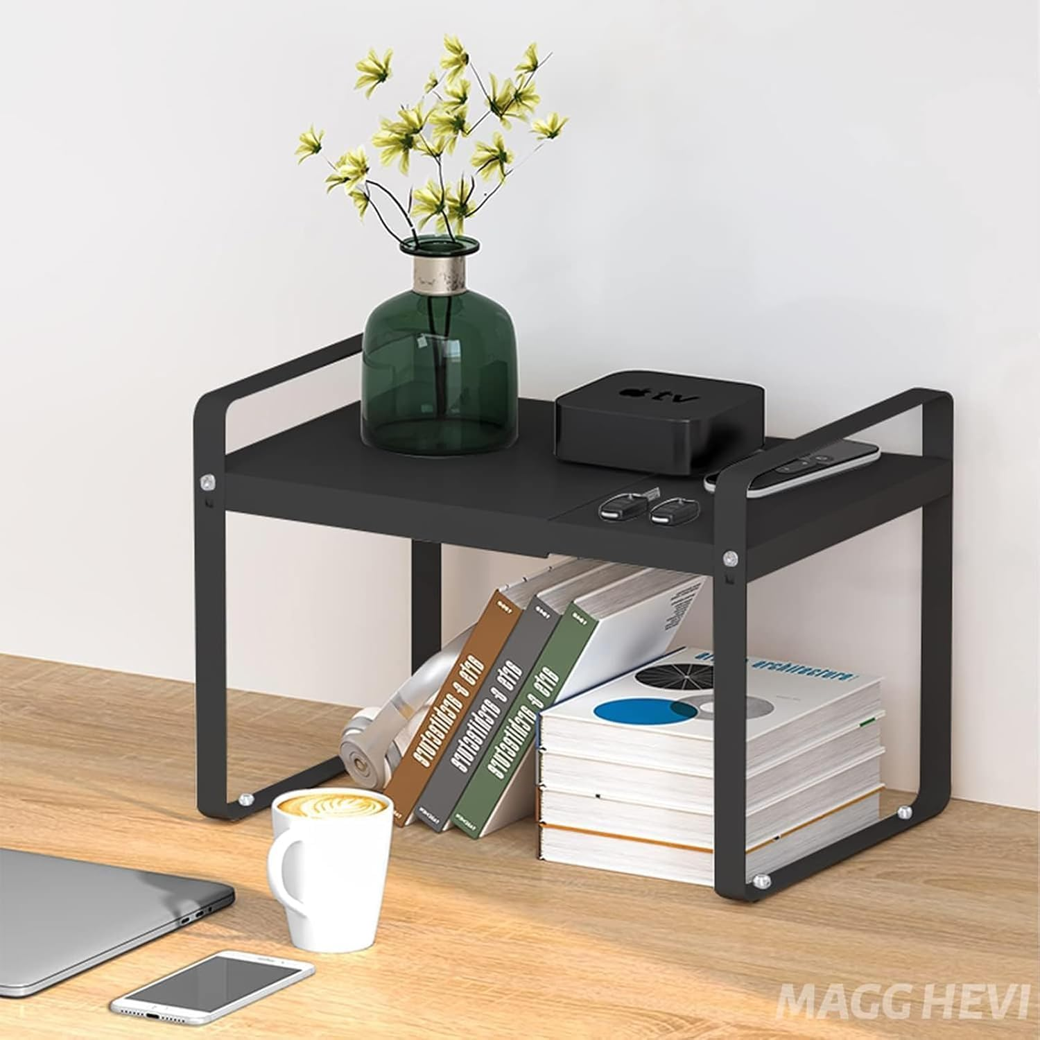 HCHANGEN Kitchen Cabinet Organiser Shelf, Metal Storage Rack for Kitchen, Bathroom, Countertop (Black) image number 2