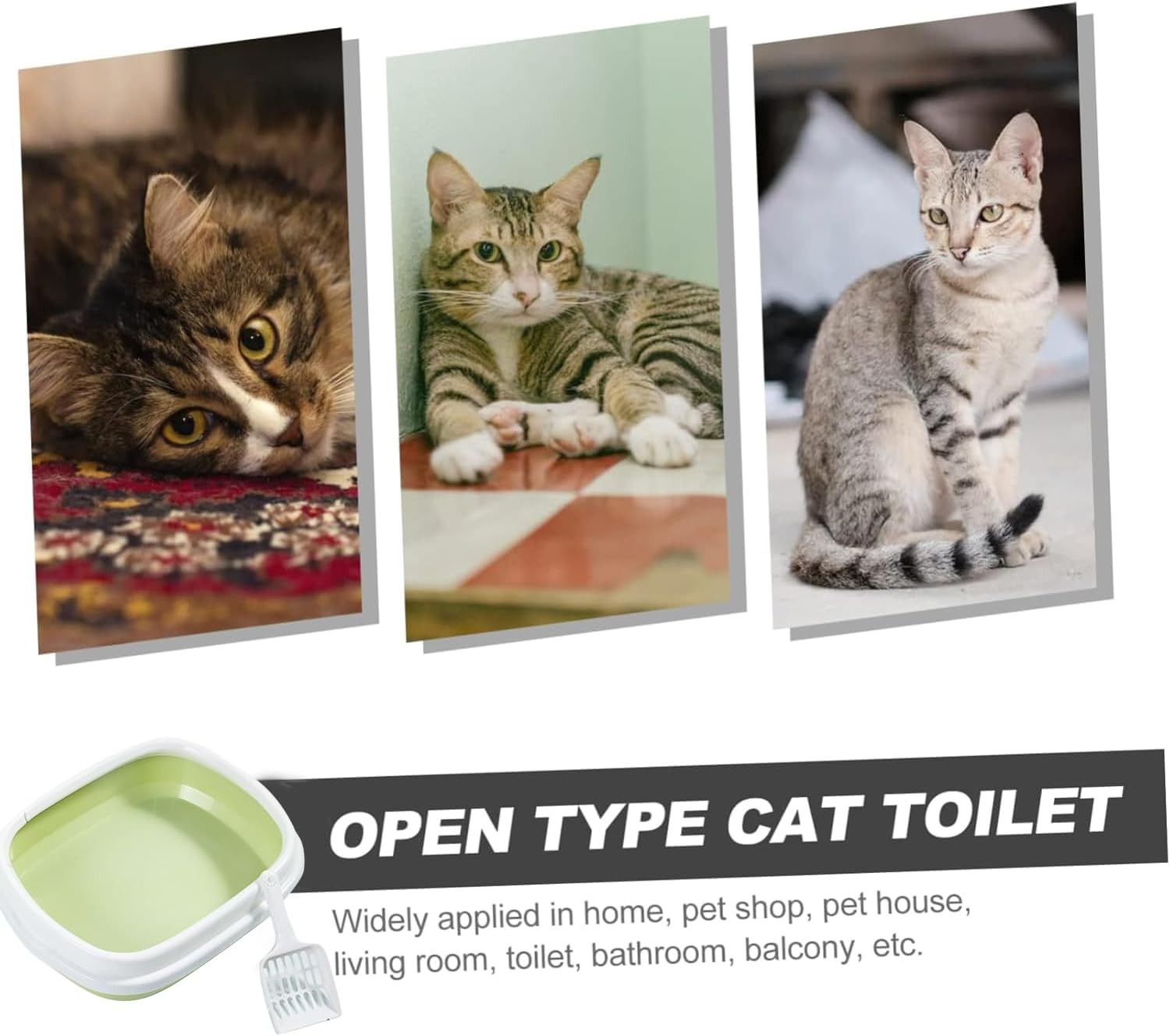 Yharnamite Kitten Small Cat Litter Box Pan with Removable Enclosure and Scoop, Low Entry Open Litter Box, Anti-Leakage Easy Clean, Kitten Toilet (Green)