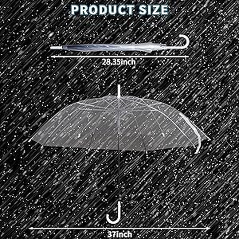 10 Pcs Clear Wedding Umbrellas 37'' Bulk Auto Open Stick Umbrellas Dome See Through/Transparent Umbrella for Wedding,With White J Hook Handle for Bride Bridesmaid/Groomsman Party Photo Rain Ceremony image number 1