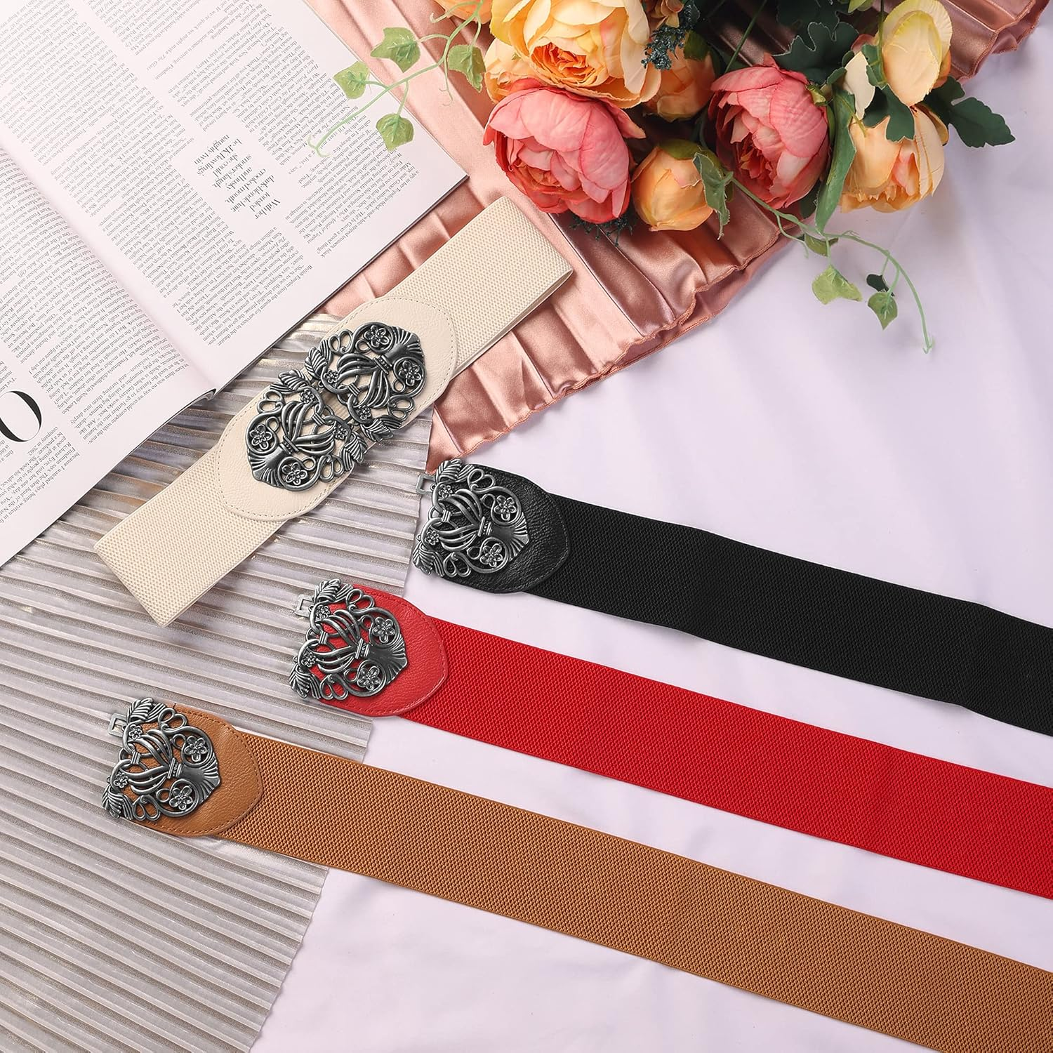 Uxcell Wide Elastic Vintage High Stretchy Retro Waist Belt with Buckle for Women image number 2