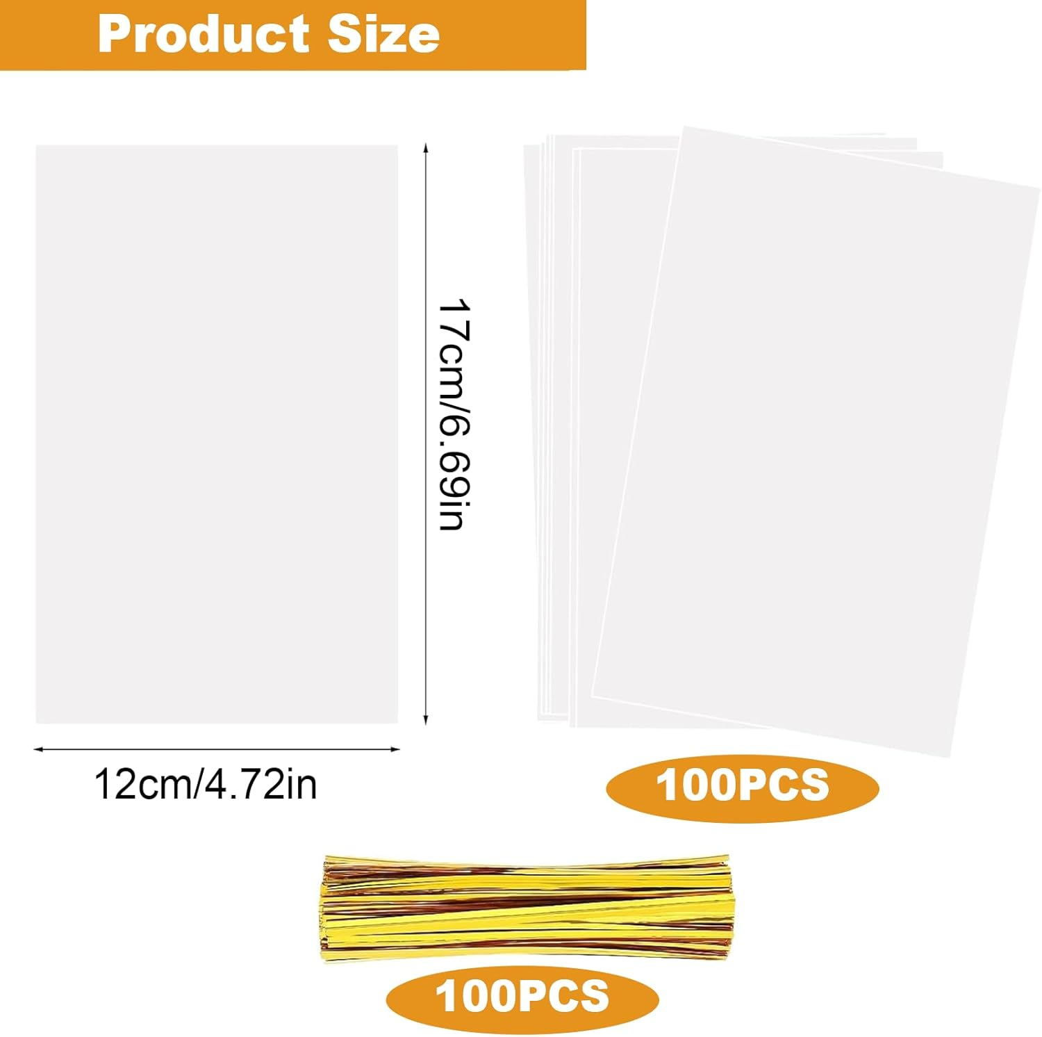 100Pcs Cellophane Bags, Small Plastic Bags for Cookies, Bags, Transparent Treat Bags for Party Favors, Bakery Packaging, DIY Crafts