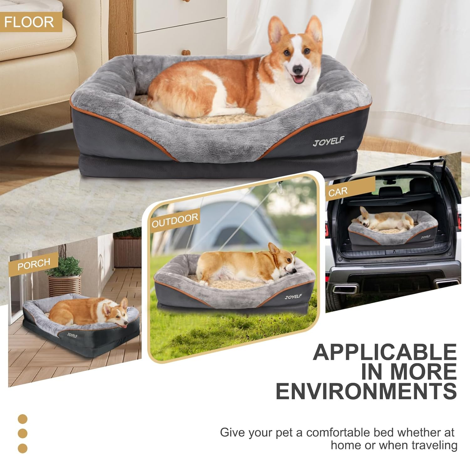 Joyelf - Orthopaedic Memory Foam Dog Bed with Removable Washable Cover and Sound Toy image number 6