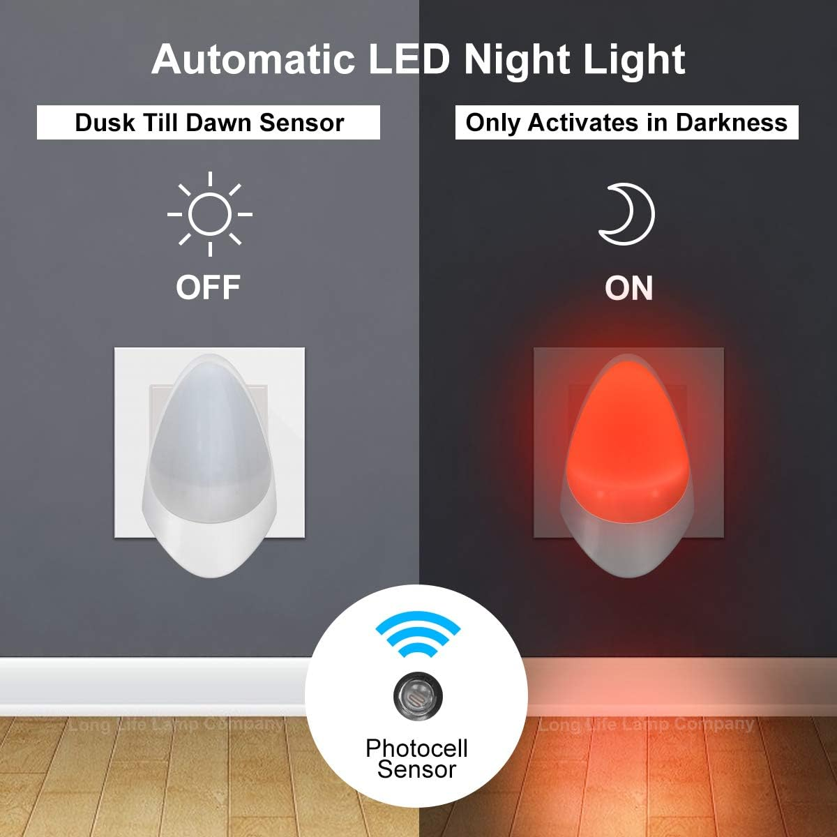 Red Automatic LED Night Light - Plug in & Energy Saving Dusk 2 Dawn LED Night Light Sensitive Night Light image number 7
