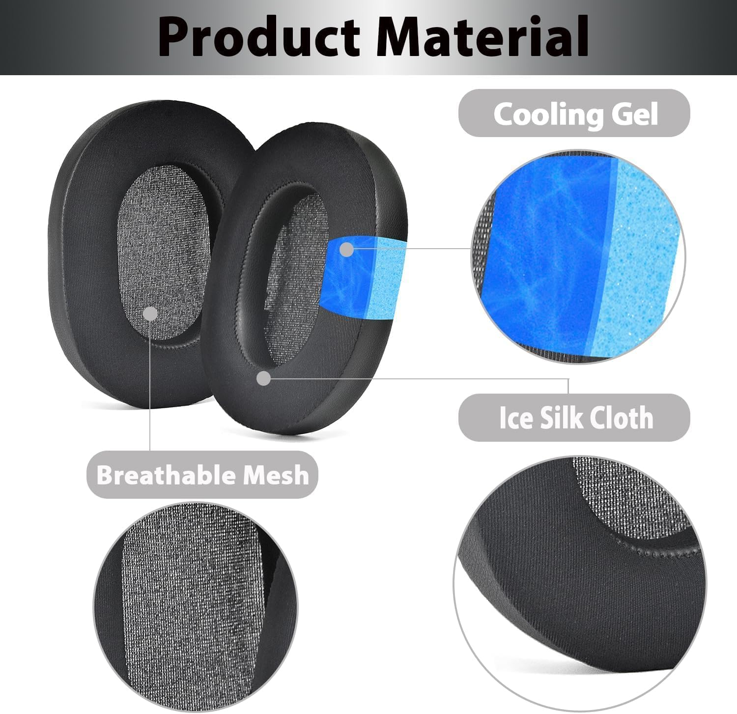 Adhiper Replacement Earpads for Sony WH-1000XM5 Noise Canceling Headphones, Ear Cushions with Soft Cooling Gel,Memory Foam Headphone Earpads(Black) image number 3