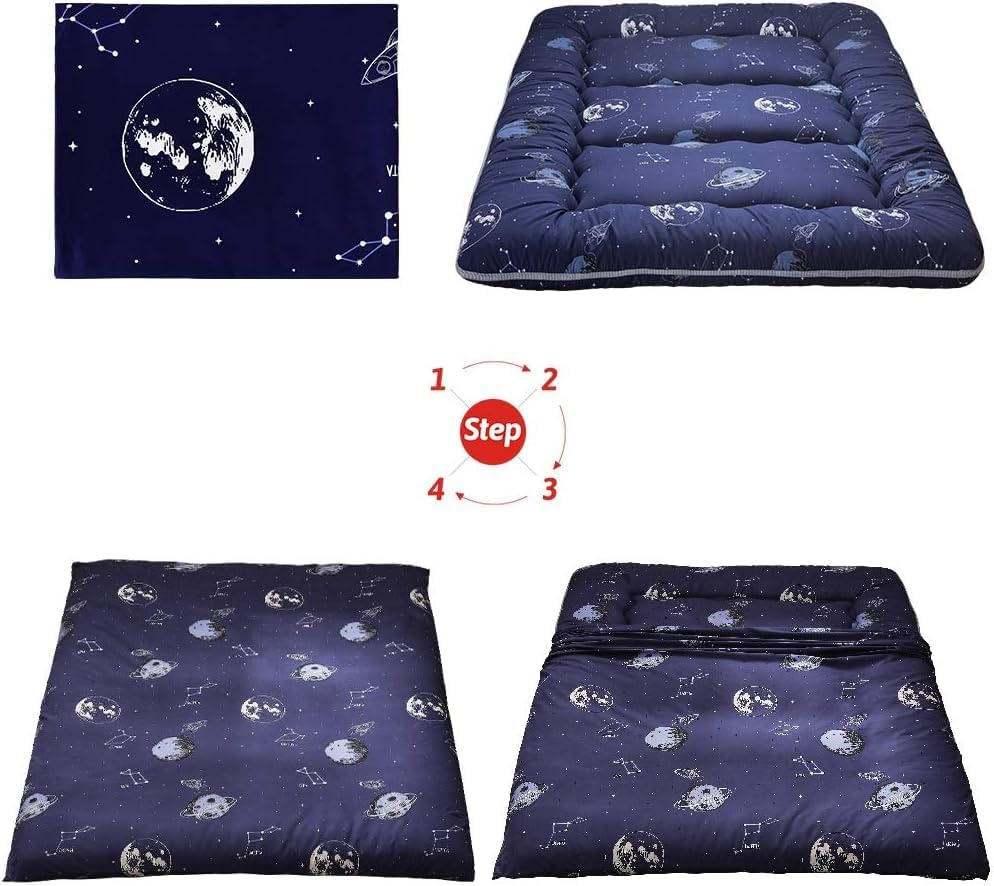 Japanese Floor Mattress Futon Mattress, Thicken Tatami Mat Sleeping Pad Foldable Roll up Mattress Dormitory Mattress Pad Floor Lounger Pillow Bed (Vivid-Space Adventure, 135 X 200 Cm) image number 6