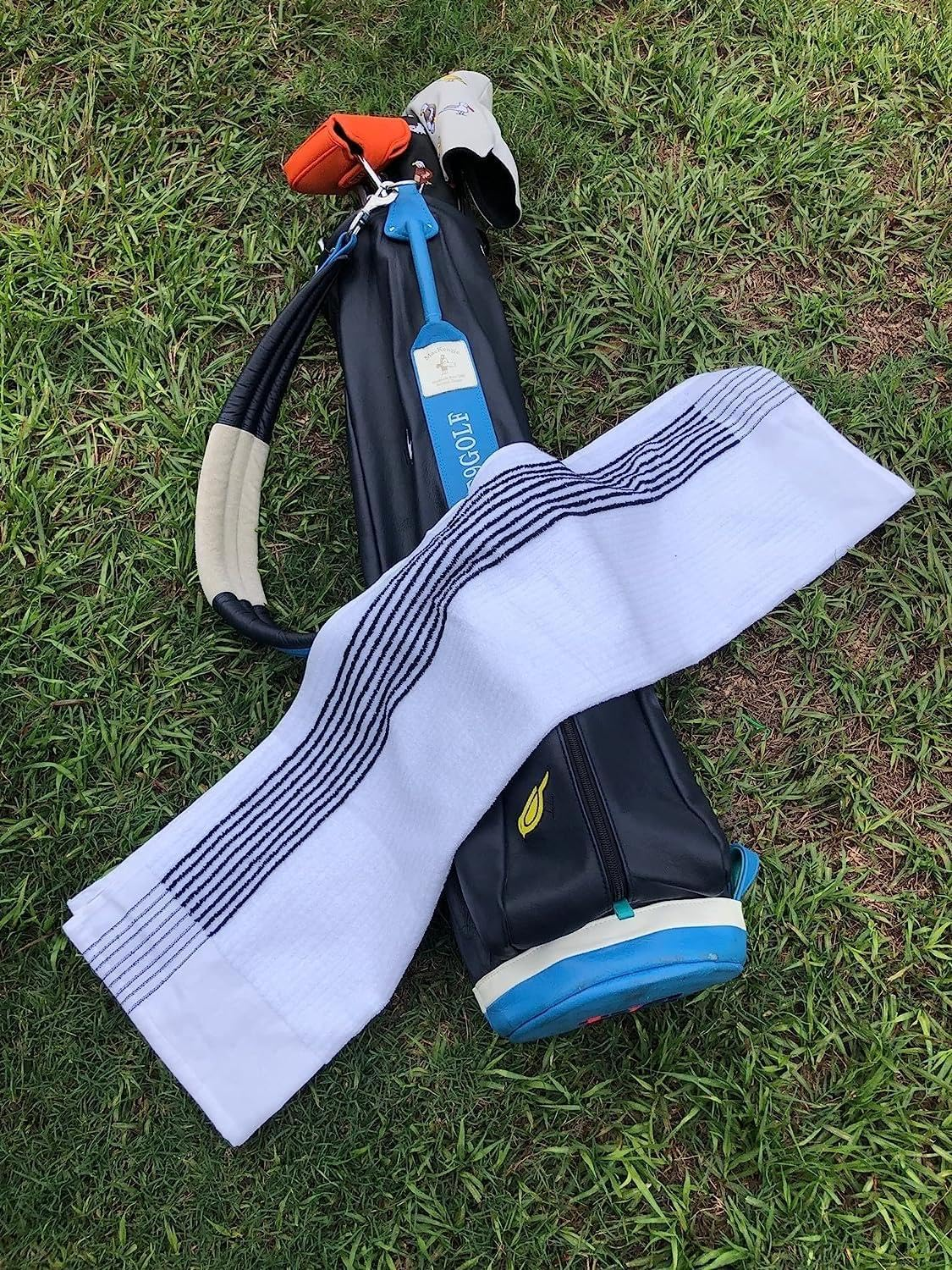 E9 GOLF Caddy Towel - Large 22" X 44" Caddie Style Golf Towel Design, Use the Same Golf Towel That Tour Players Use, Simple, Clean Design, White with Black Stripes image number 5