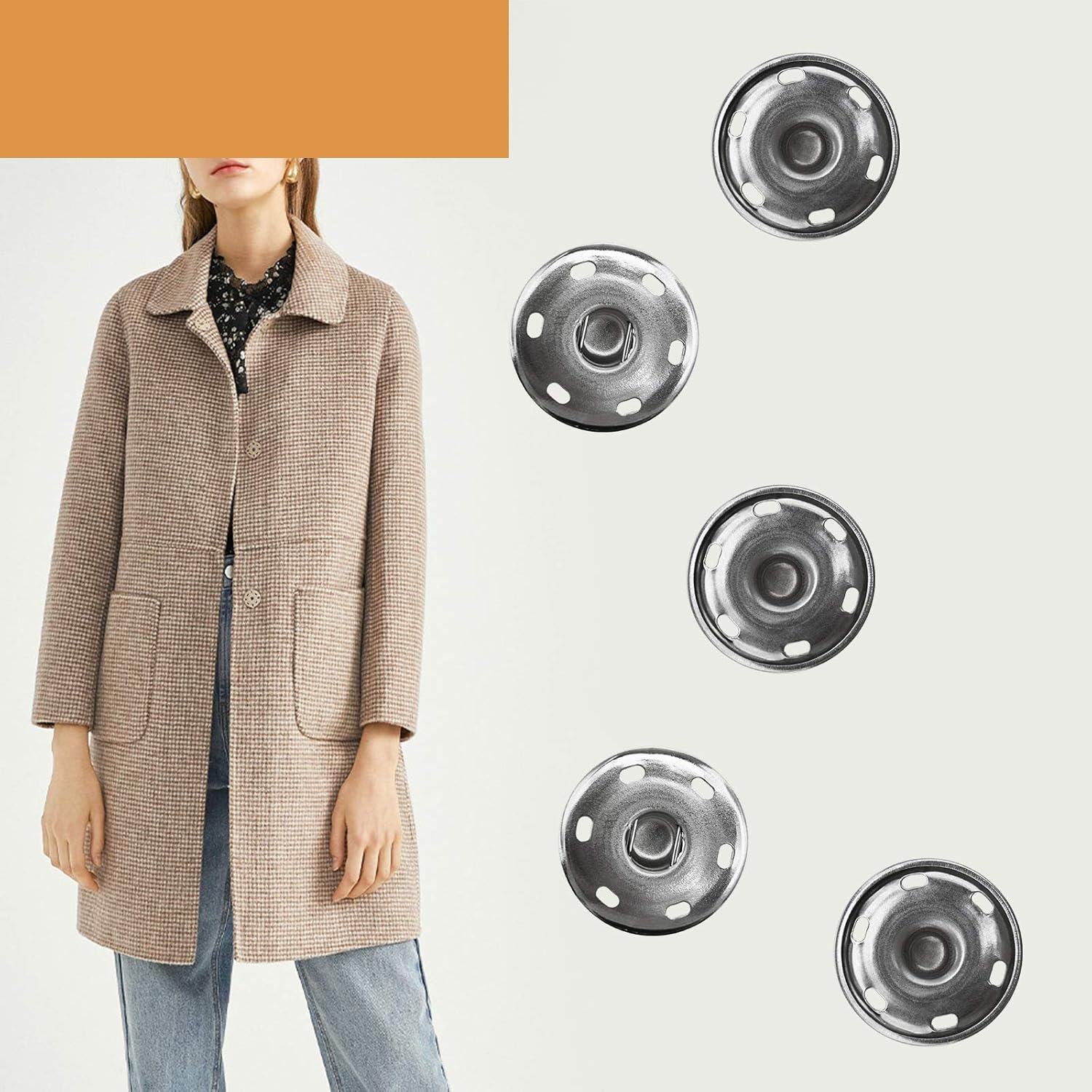 SING F LTD 20 Sets Sew-On Snap Fasteners Sewing Press Studs Buttons for Clothing Woolen Coats Windbreakers Jackets - Bronze/Silver/Black - Silver image number 5