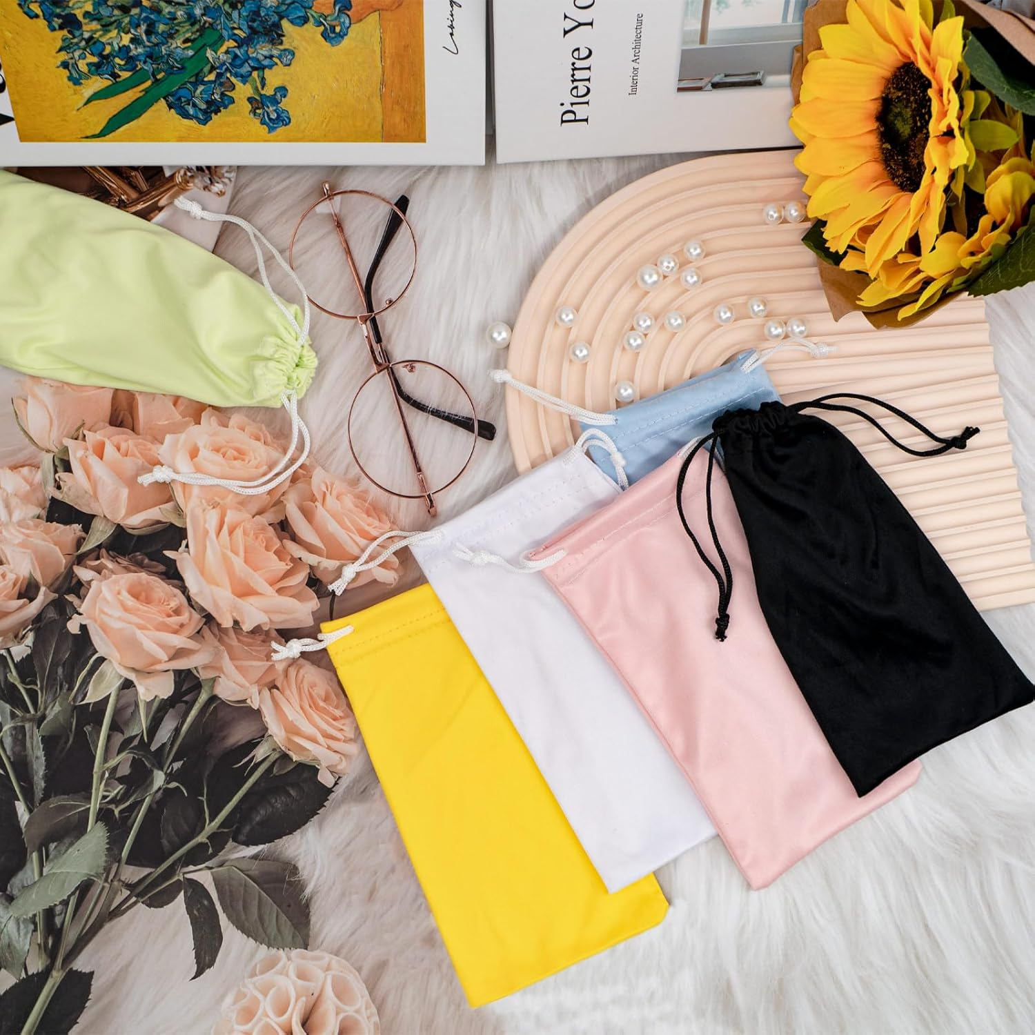 GTILE 24 PCS Colorful Microfiber Glasses Pouch, Soft Sunglasses Pouch, Portable Drawstring Pouch, Eyeglass Pouch Women Men image number 3