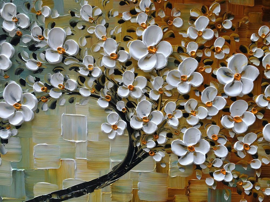 (24X48Inch (60X120Cm), Ys-0010) - Yasheng Art -100%Hand-Painted Contemporary Art Oil Painting on Canvas Texture Palette Knife Tree Paintings Modern Home Interior Decor Abstract Art 3D Flowers Paintings Ready to Hang 60Cm X 120Cm image number 2