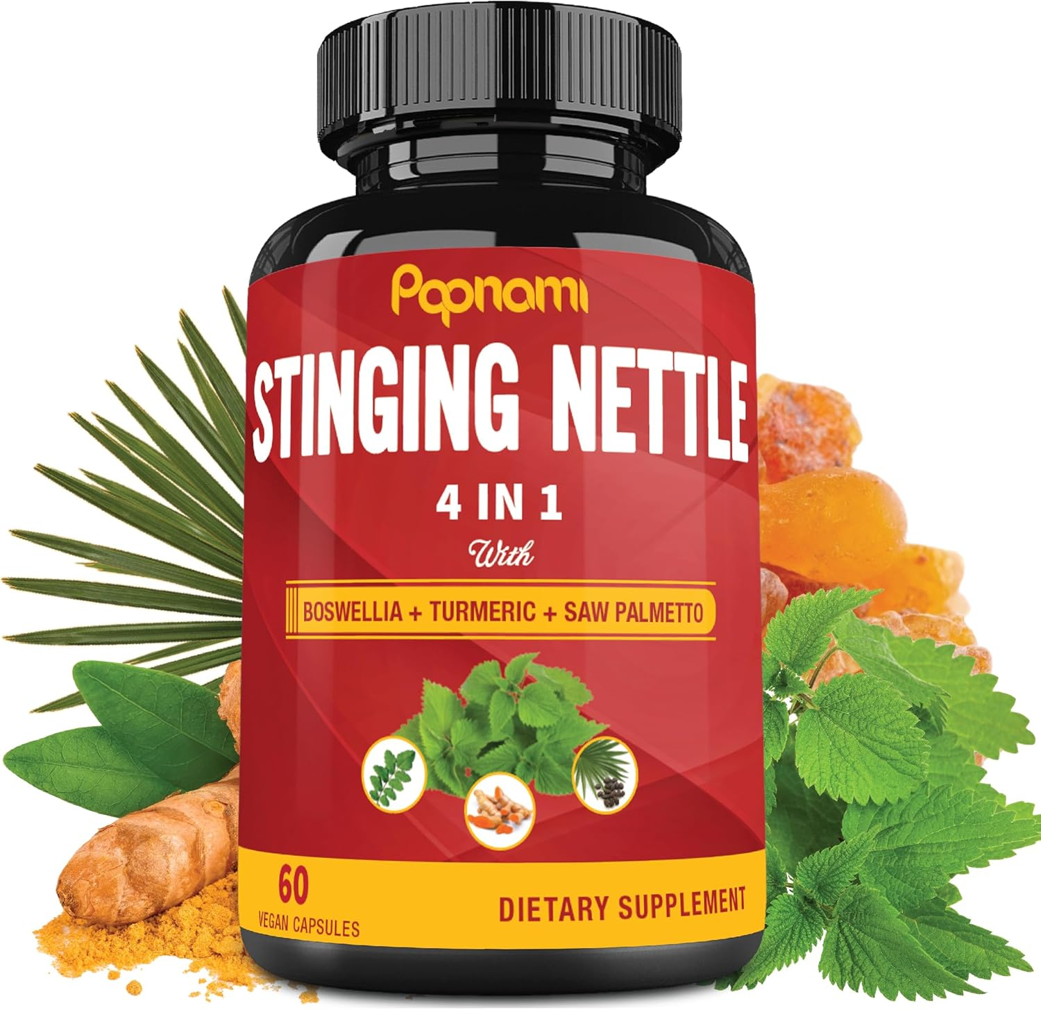 Organic Stinging Nettle Root Extract Capsules with Boswellia, Turmeric, Saw Palmetto | 60 Caps image number 1