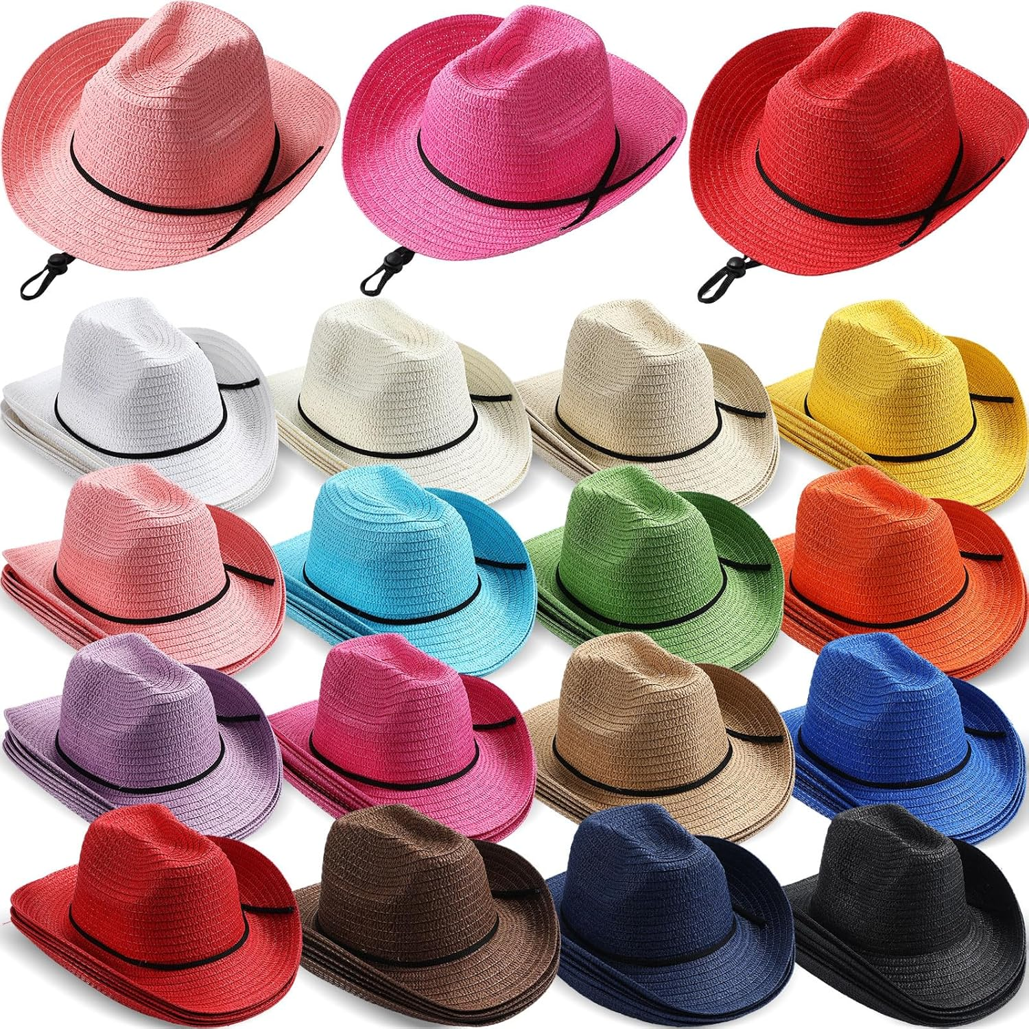 Unittype Adult Cowboy Hat Bulk Western Party Straw Hat Unisex Cowboy Cowgirl Set for Women Men