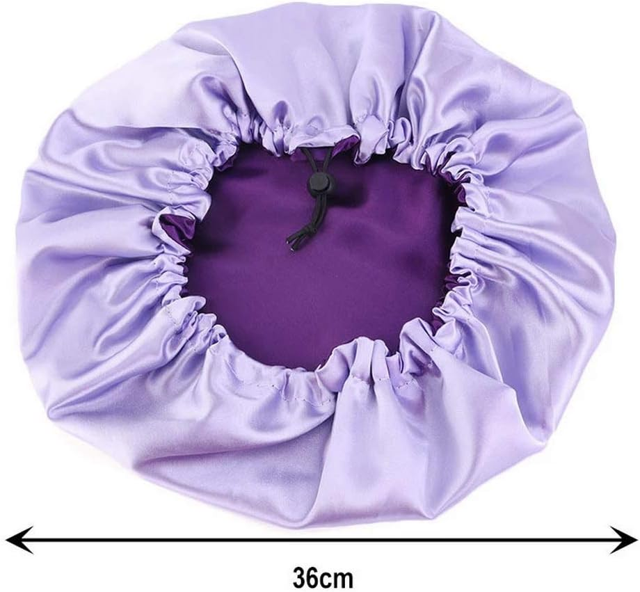 COMVIP Women Solid Satin Bonnet Sleeping Soft Hair Turbans Caps A: Purple image number 2