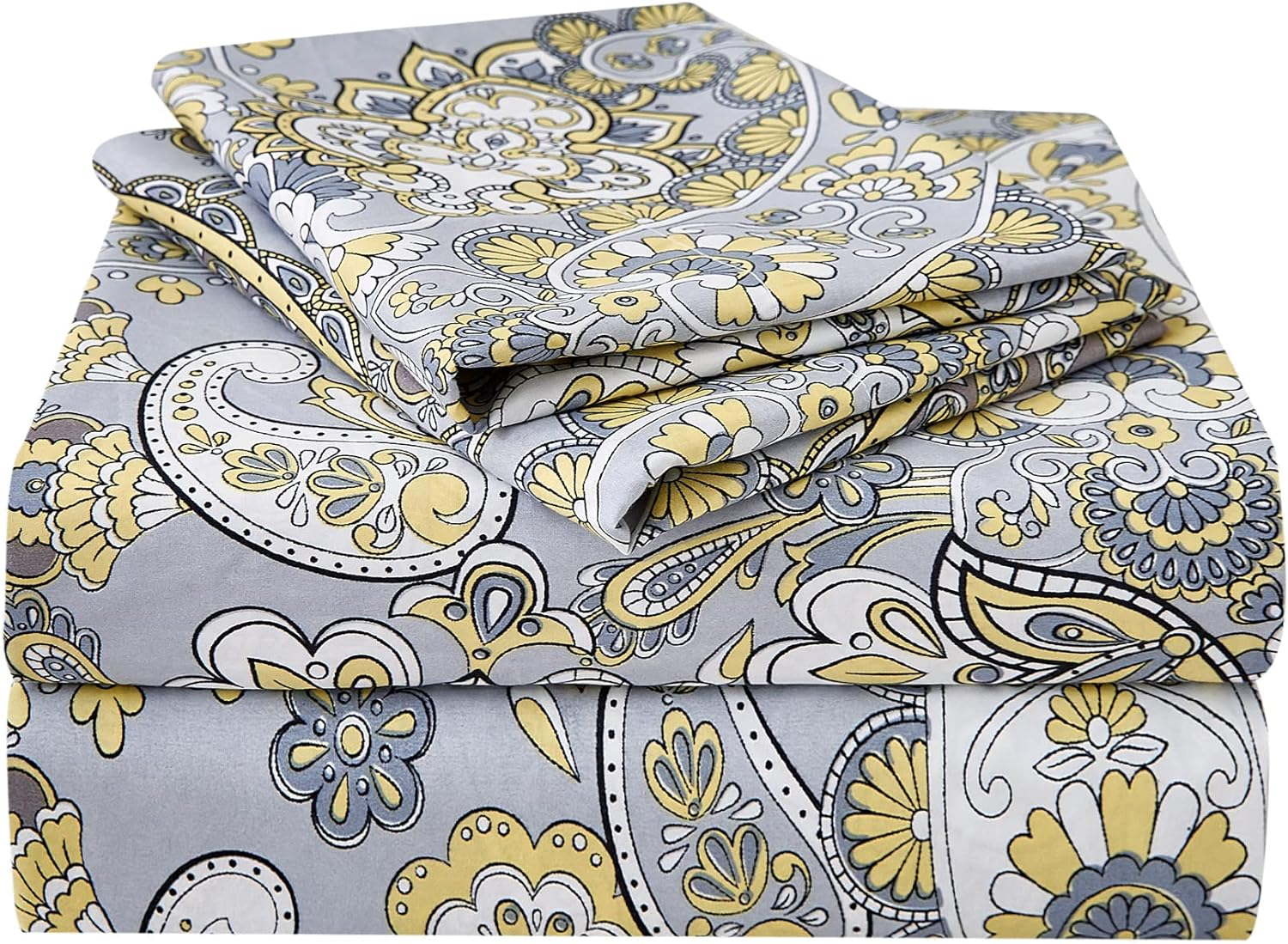 JSD Paisley Sheet Set Full Size, 4 Piece Retro Pattern Microfiber Bedding Sheets Extra Deep Pocket image number 5