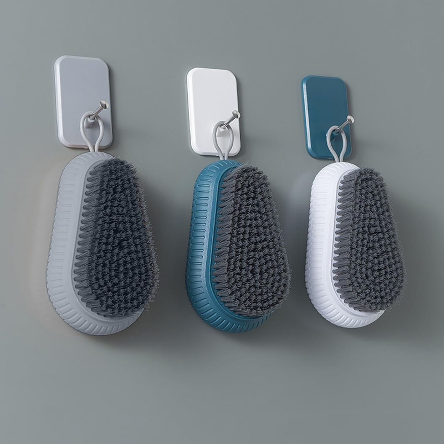 Cleaning Brush with Hanging Rope, Pack of 3 Hand Brush, Nail Brush, Nail Brushes for Bathroom, Toilet, Sink, Workshop (Deep Blue, White, Grey) image number 5