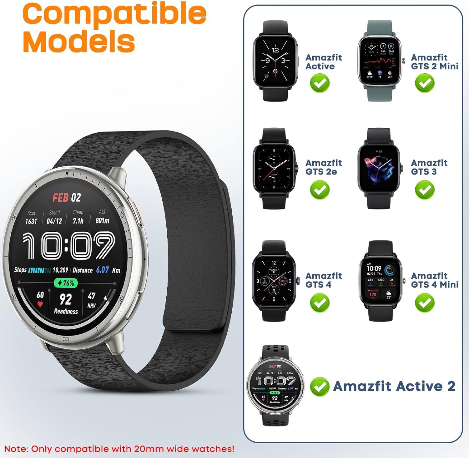 CHULN Silikon Armband Kompatibel Mit Amazfit Active 2/Active/Garmin Vivoactive 5/Amazfit GTS/GTS 2/2 Mini/Gts 3, 20Mm Einstellbares Magnetisch Sport Ersatzarmband F&uuml;r Smartwatch.(No Host) - Starlight image number 5