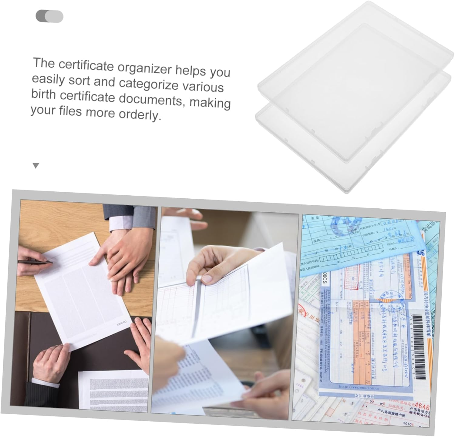 ULTECHNOVO 2Pcs Plastic Organizer Box for Birth Certificates Office File Storage Portable Document Holder Keepsake Container Lid for Home Office School Supplies and Items image number 5