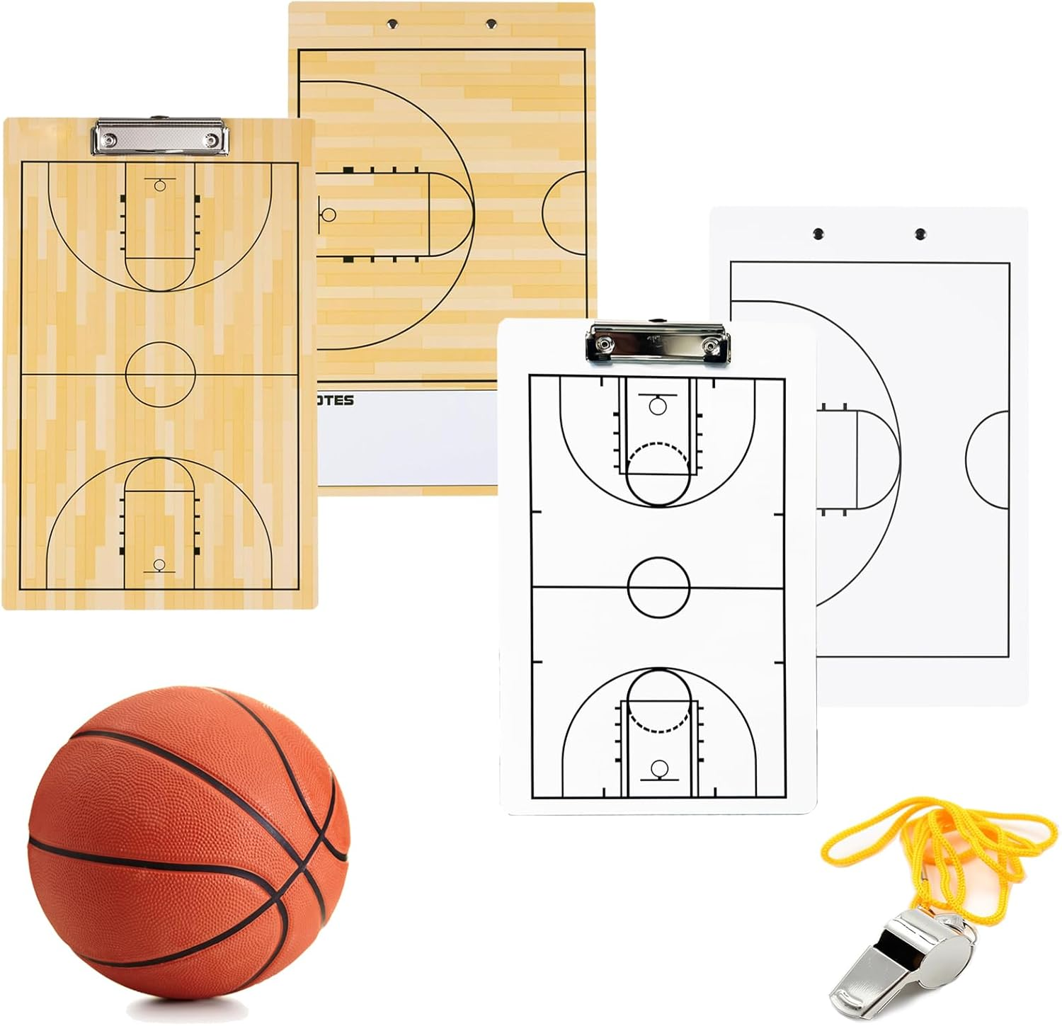 2 Pcs Basketball White Board for Coaches,13.7''&times;8.6''Basketball Dry Erase Board for Coaches,Basketball Clipboard for Coaches,Basketball Board for Coaches,Include 2 Whistles image number 1