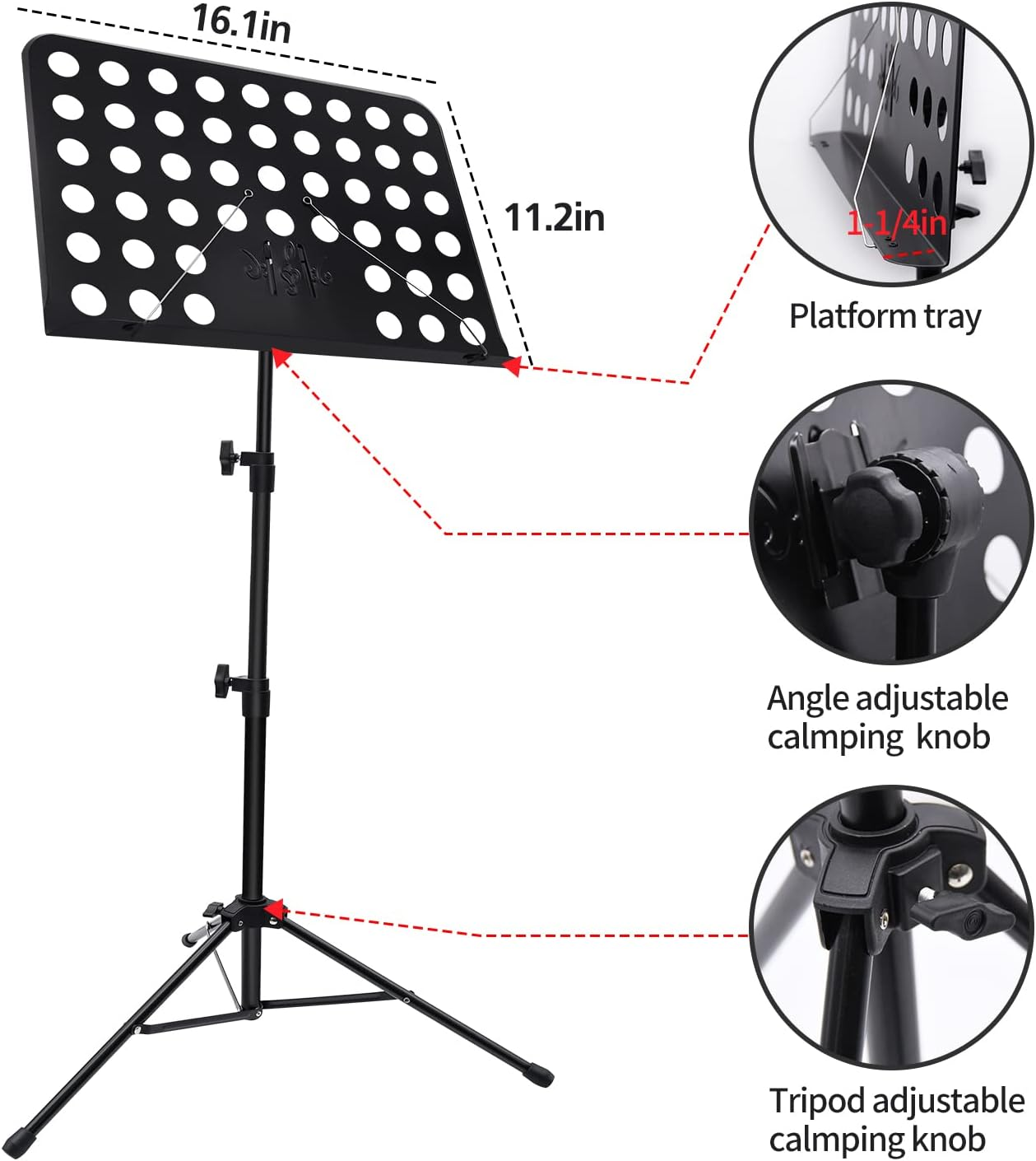 1/2/3 Pack Sheet Music Stand, Adjustable Music Stand with Carrying Bag, Professional Music Book Holder Music Sheet Clip Holder for Guitar, Ukulele, Violin Players(Standard Version, 1 Pack) image number 5
