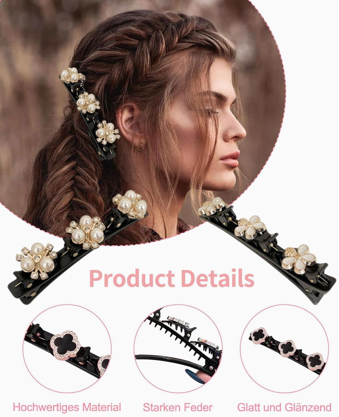 MYGLOAR Set of 6 Seamless Hair Clips, Women Hair Clips, Crystal Hair Clips, Women'S Double Layer Hair Clips, Suitable for Hair and Makeup, Daily Use, Parties, Weddings image number 1