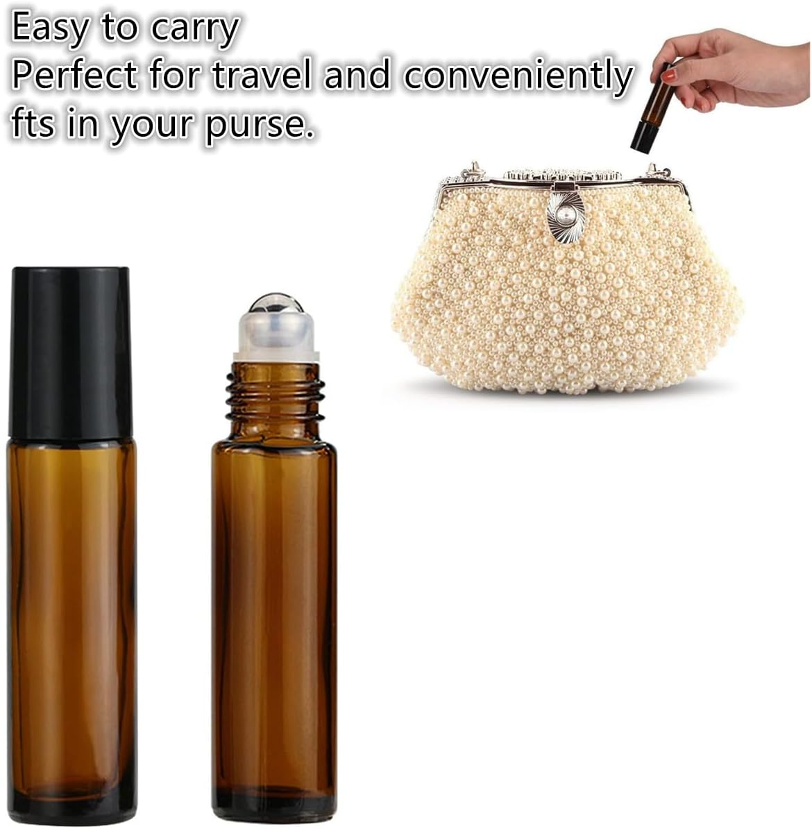 6 PCS Essential Oil Roller Bottles 10 Ml 1/3 Oz Refillable Roll on Bottle Withstainless Steel Ball image number 2