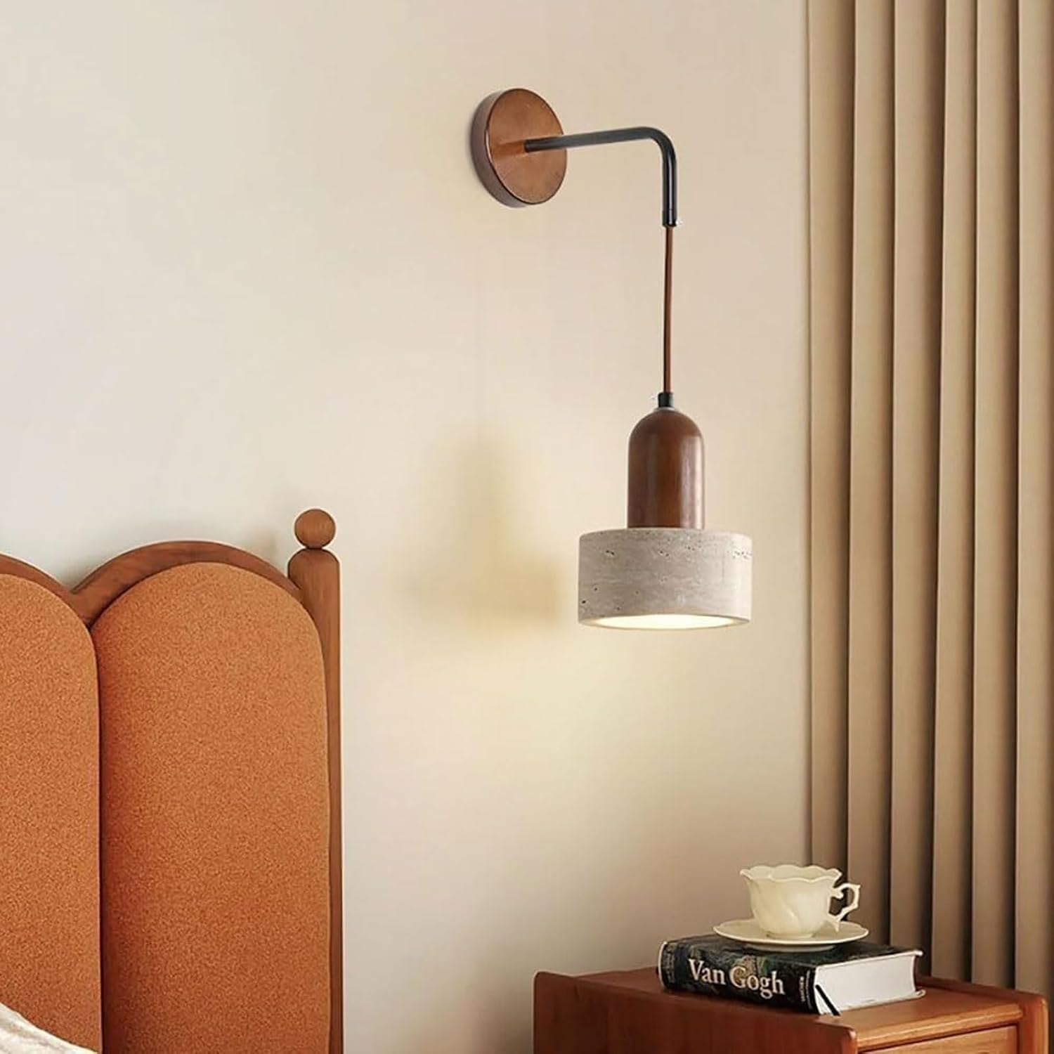 Wall Mounted Lamp Stone Lampshade Wall Lamp Adjustable Cord Height Bedside Wall Lamp E26 Travertine Wall Sconce Wall Lighting image number 5