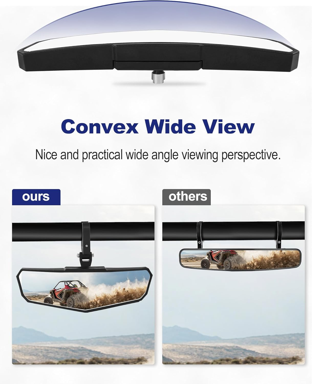 UTV Rear View Mirror, HD SXS UTV Center Mirror with Aluminum Clamp Fits 1.5"-2.0" Roll Cage Mount, Compatible with Polaris RZR, Maverick Can Am X3, Pioneer, Talon, Kawasaki, CFMOTO, Yamaha image number 3