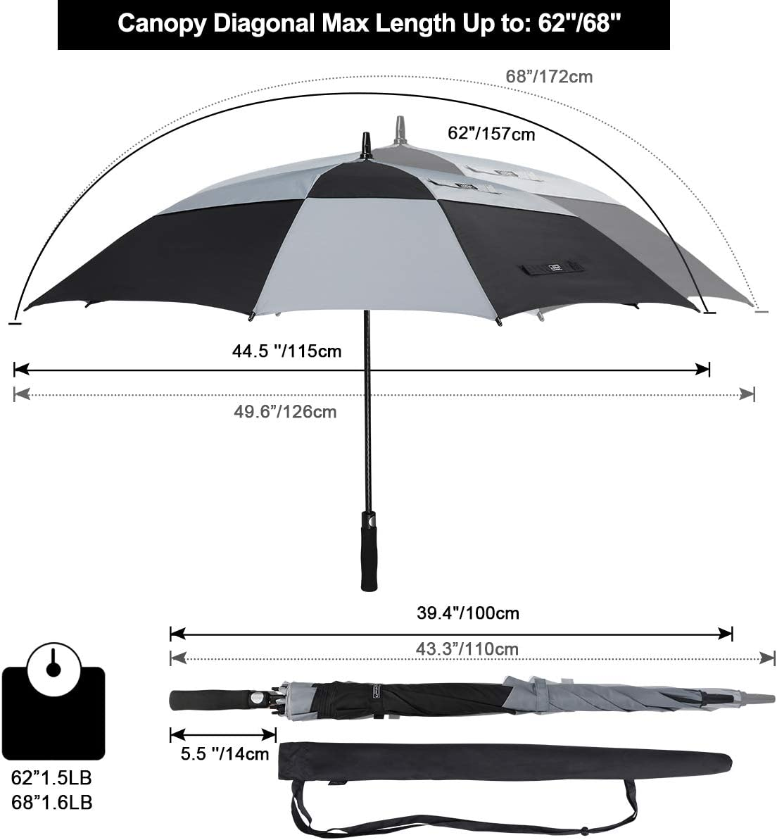 G4Free Extra Large Golf Umbrella 62/68 Inch Vented Square Umbrella Windproof Auto Open Double Canopy Oversized Stick Umbrella image number 3