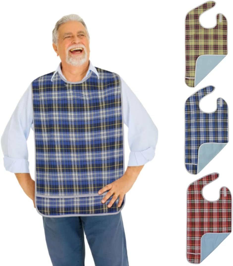Modaliv 3-Pack Adult Bibs &ndash; Waterproof, Reusable Eating Aprons with Crumb Catcher, Machine Washable Clothing Protectors for Seniors, Elderly & Special Needs image number 2