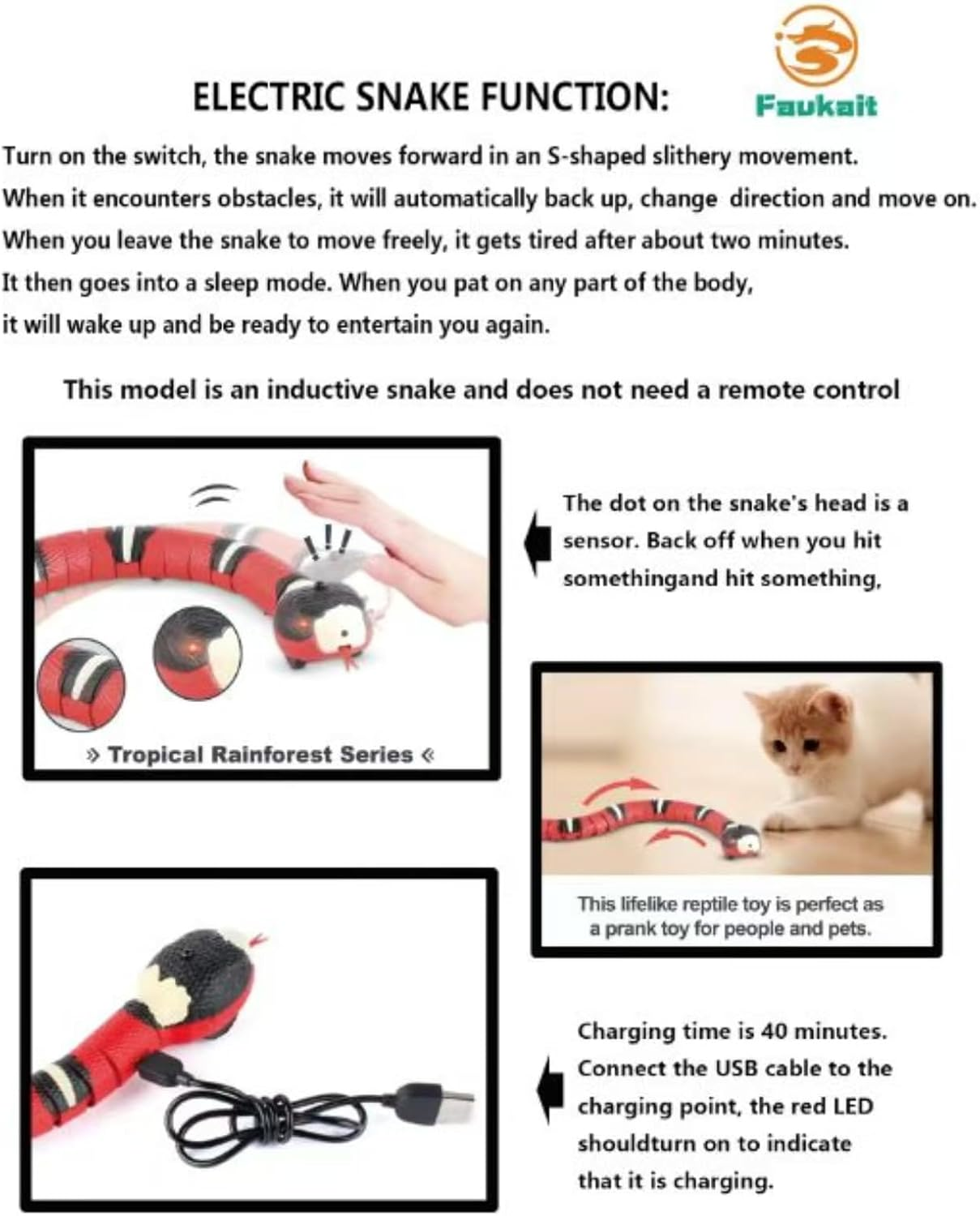 Interactive Cat Toy - Realistic Smart Sensing Snake, USB Rechargeable, Automatic Obstacle Detection and Escape, Electric Tricky Toy for Indoor Cats and Dogs (Pink) image number 3