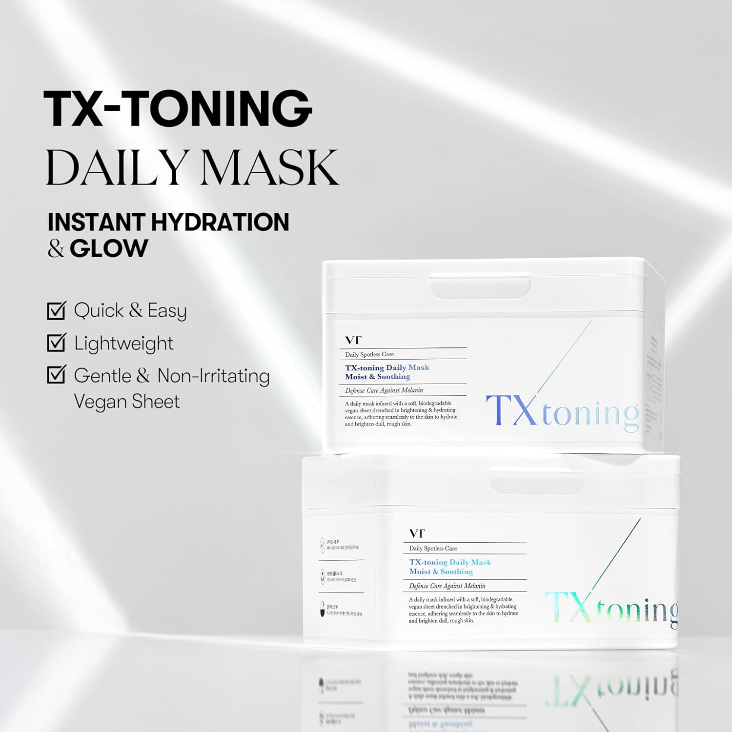 VT COSMETICS TX Toning Daily Sheet Mask (30Ea), Hydrating Face Mask with Hyaluronic Acid, Niacinamide, Tranexamic Acid for Dry, Dark Spots, Sensitive Skin, Korean Skincare, Fragrance-Free image number 5