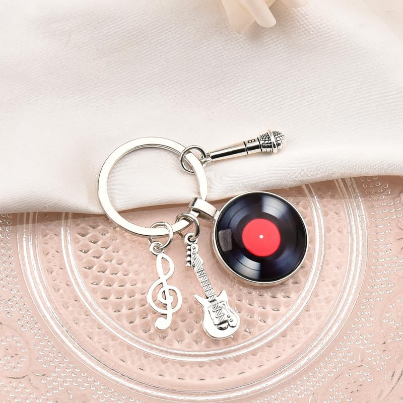 Vinyl Record Keychains for Music Lovers Cool Punk Christmas Birthday Gifts for Musician Composer Girl Boys Music Teachers Students Music Accessories Recording Player Pendant Key Chain image number 1