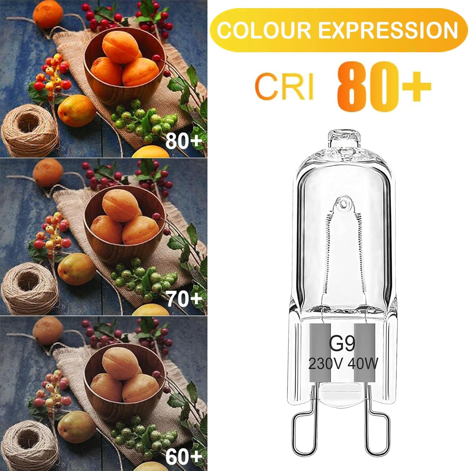 G9 Halogen Oven Light Bulb 40W 230V Dimmable Oven Bulb 300&deg;C Tolerance for Aeg/Neff/Whirlpool/Smeg/Bosch Oven, Microwave, Warm White 2700K, Pack of 2 image number 5