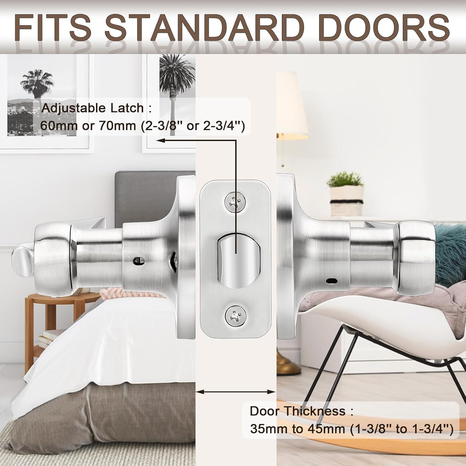 Sopoby 6 Pack Door Handles Privacy Door Levers, Heavy Duty Wave Style Bed/Bath Door Locks Interior Door Knobs, Reversible Levers for Right/Left Handed Doors, Brushed Nickel