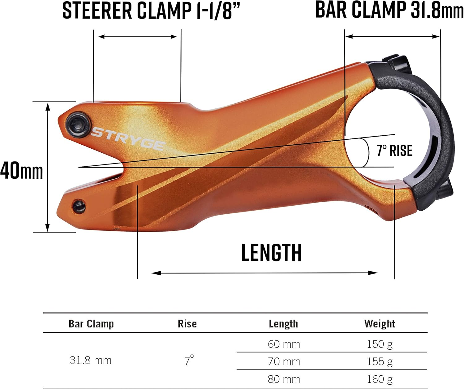 FUNN Bicycle Stem - STRYGE +7 - &empty;31.8, 80Mm, 7&deg; Rise, Steer 1-1/8", BLACK image number 5