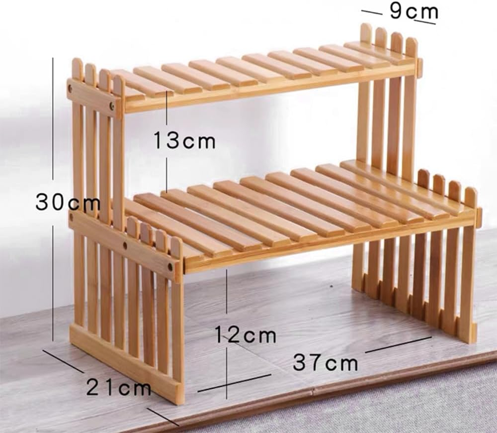 Countertop Bamboo Plant Shelf Bamboo Flower Pot Stand Balcony Flower Rack Cabinet Organizer Multi-Function DIY Desktop Storage Rack for Living Room Bedroom Kids Room 37Cm&2 Layers - 47Cm2 Layers image number 7