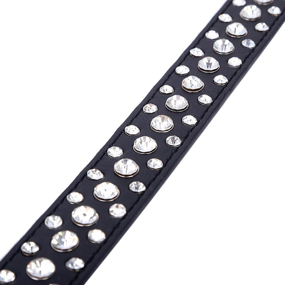 Personalized Rhinestone Leather Bling Crystal Pet Dog Cat Collars for Small Medium Breeds (Black, L) image number 6