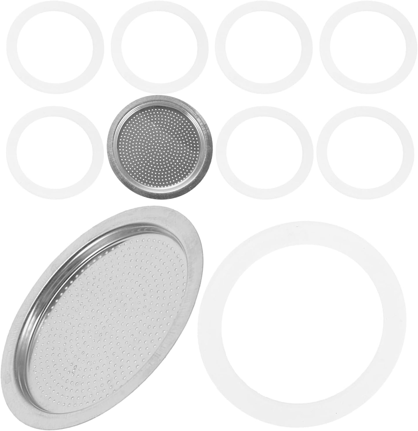 BESTYASH 10Pcs Silicone Seal Gasket Set with Filters for 9-Cup 450Ml Stovetop Espresso Coffee Maker, Replacement Coffee Machine Spare Parts for Travel Mugs and Espresso Pots image number 1
