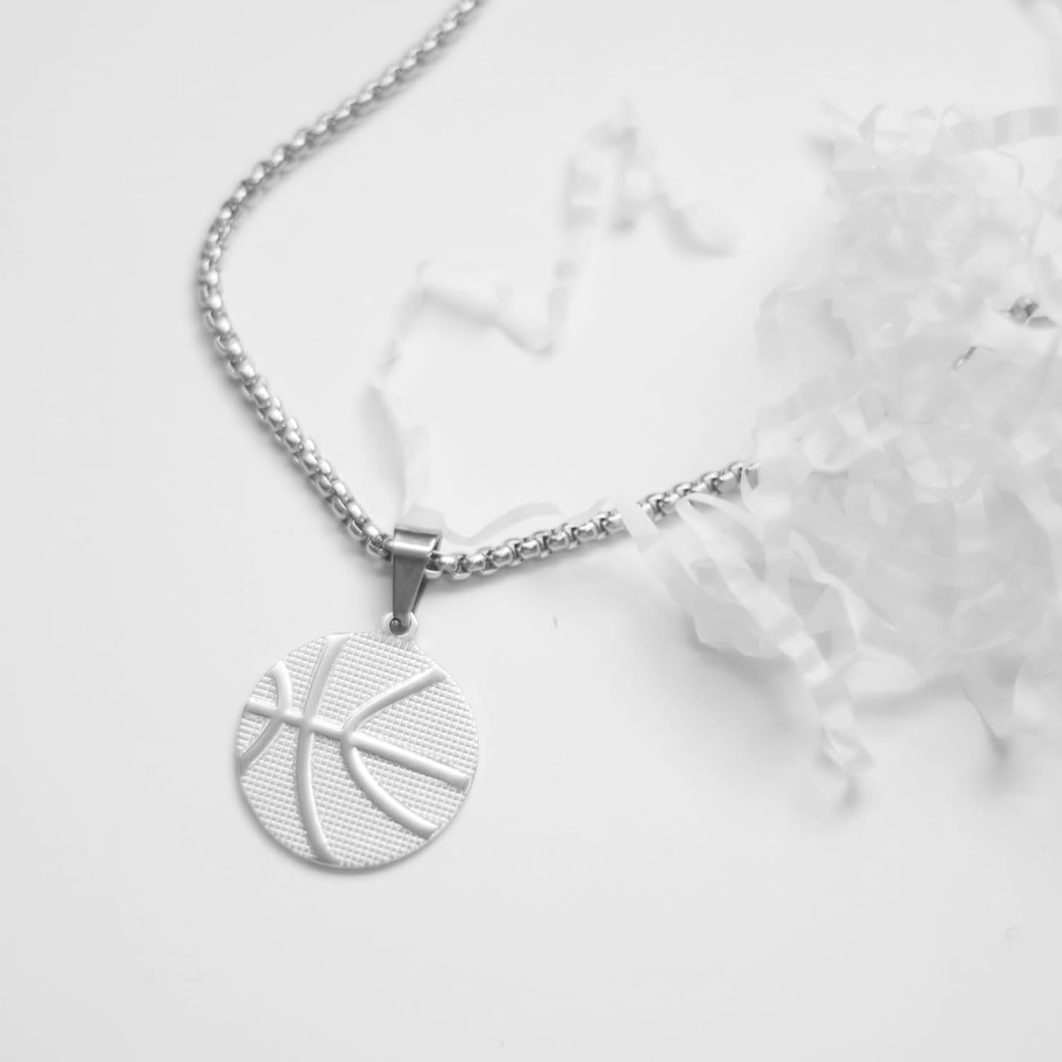Silver Basketball Pendant Necklace for Boys Girls Basket Ball Necklaces Basketball Necklaces Basketball Coach Player Gifts for Men Women Basket Ball Necklaces for Boy Girls image number 1
