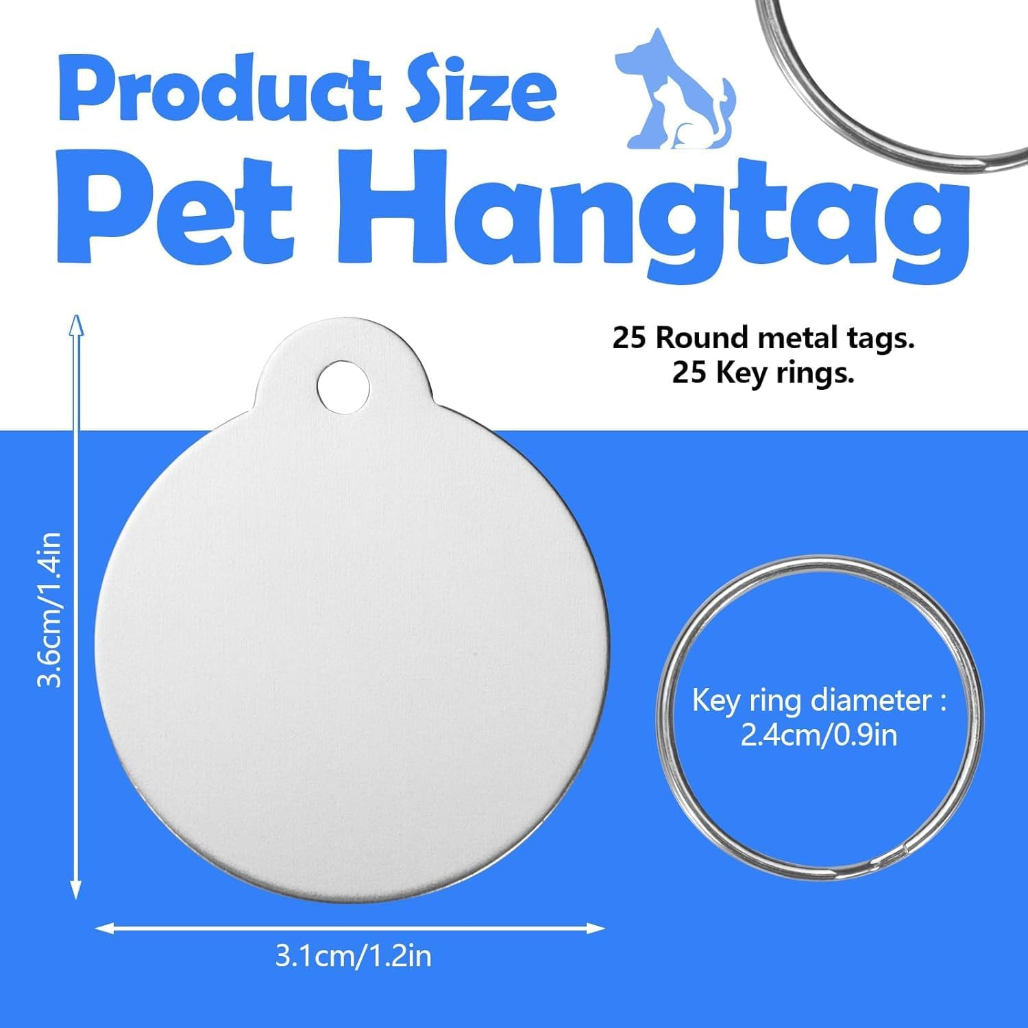 Beiqilian 25Pcs Blank Dog Tags for Engraving, 3.1Cm/1.2In Dog Name Tags Cat Pet ID Personalized, round Metal Stamping Blanks Aluminum Metal Tags with Key Ring Keychain image number 2