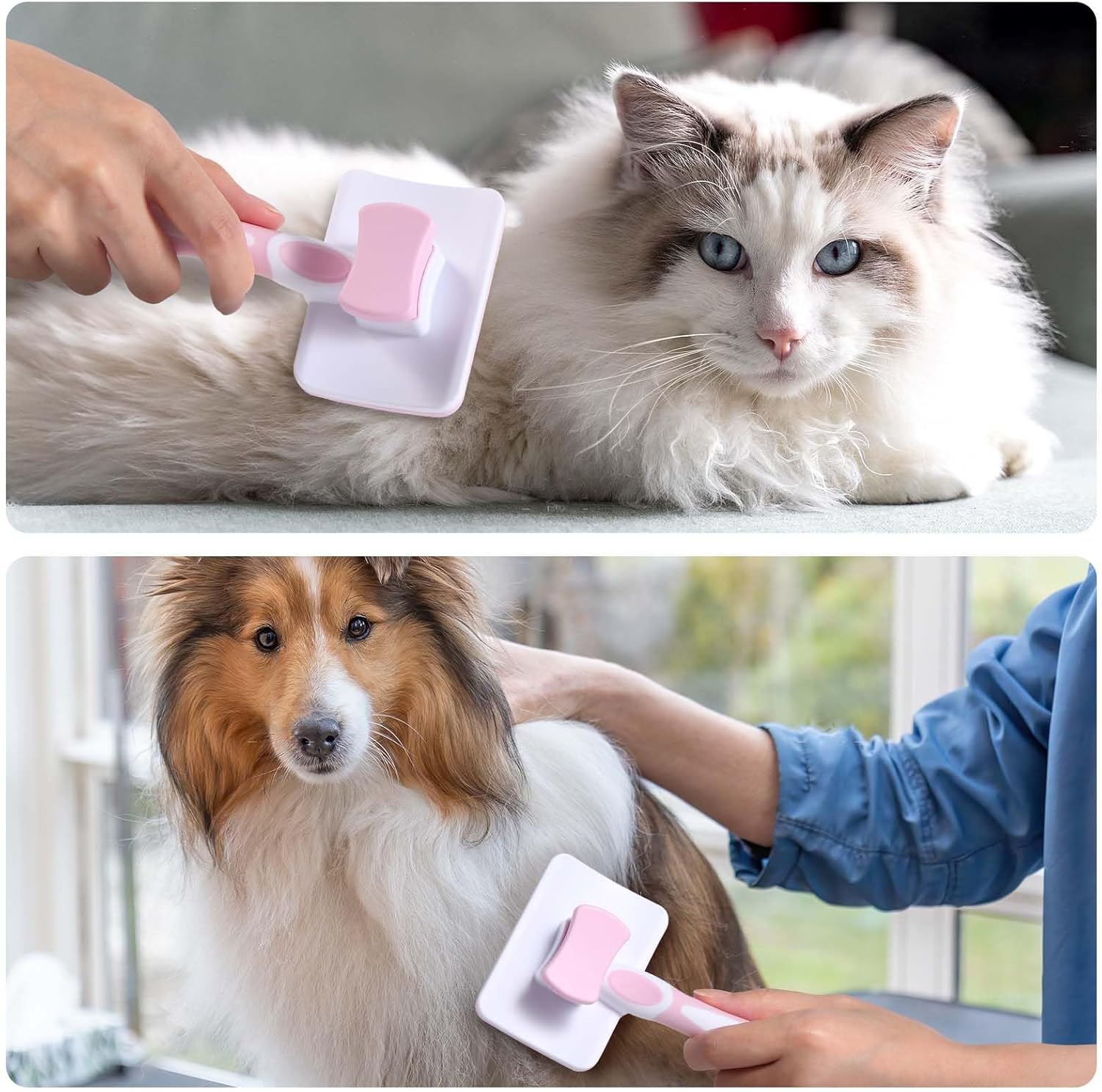 Vinabo Self Cleaning Pet Brush, Long and Short Hair Brush for Dogs and Cats, Soft Brush for Dogs and Cats, Self-Cleaning Grooming Brush for Pets image number 6