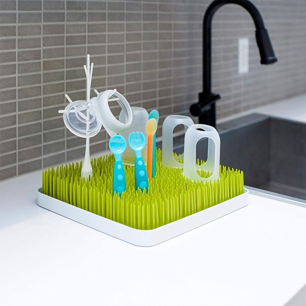 Countertop Drying Rack, Green Plastic Baby Bottle Drying Rack with Drainage Tray, Bottle and Utensil Organizer for Kitchen or Nursery, Baby Feeding Essentials image number 1