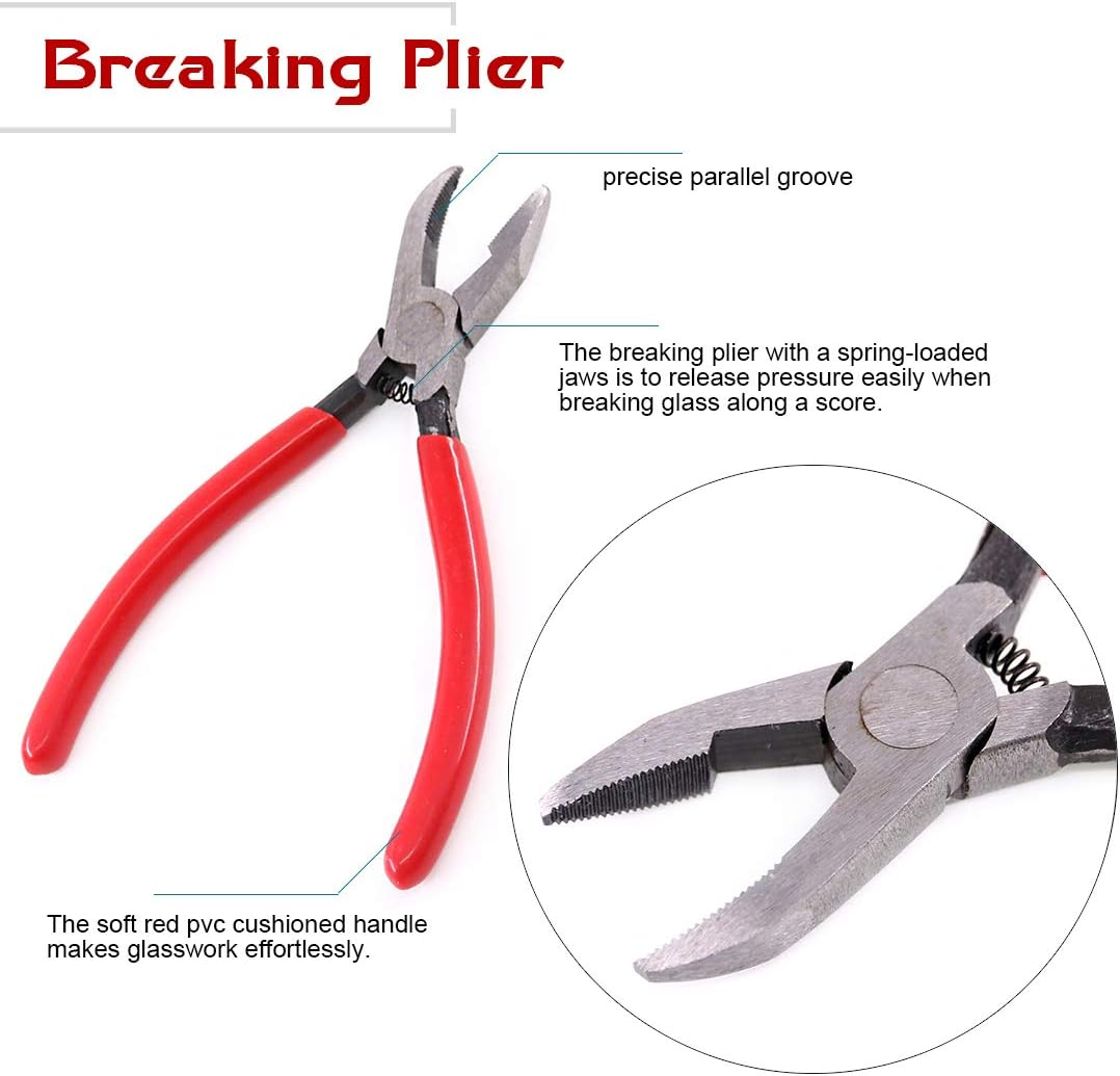 Hilitchi 3-Pcs Premium Glass Running Breaking Pliers and Pistol Grip Cutter Set Glass Tool for Stained Glass, Mosaics and Fusing Work image number 2