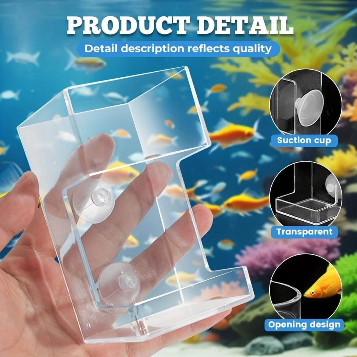 AIMALL Floating Fish Feeding Ring &ndash; Hanging Aquarium Food Feeder with Suction Cups, round & Square PS Plastic Feeding Box for Parrot Fish, Koi, and Tropical Tanks image number 1