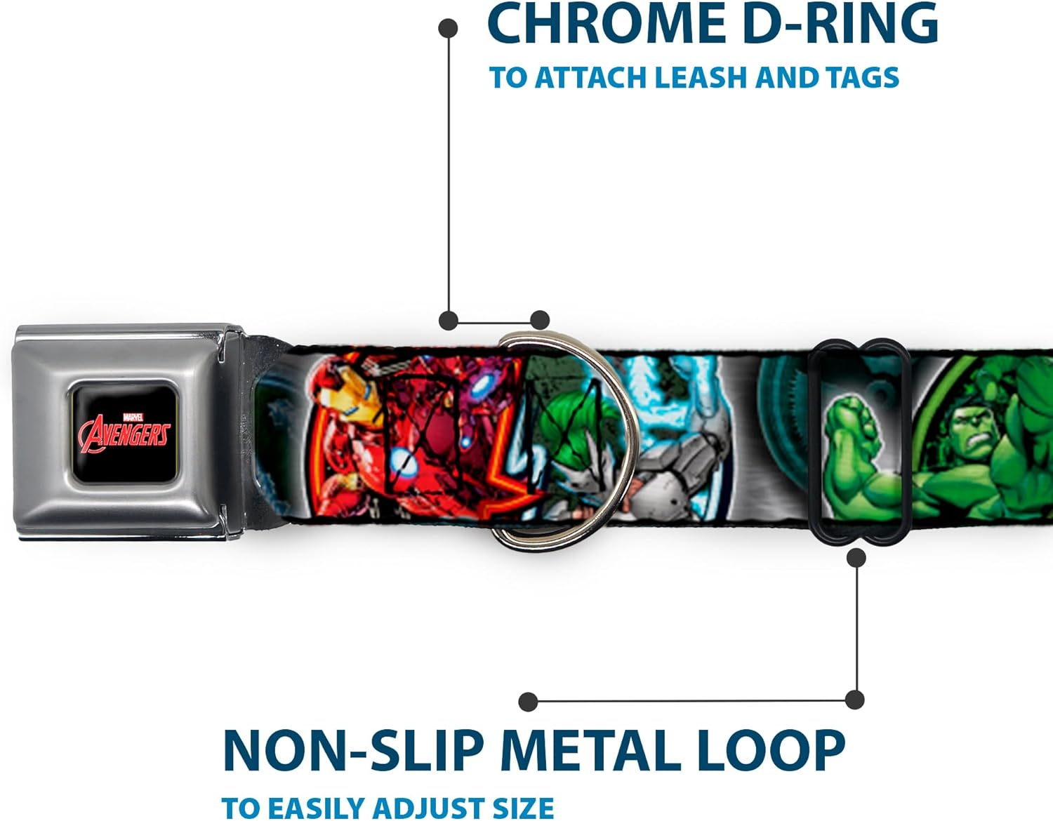 Buckle-Down Seatbelt Buckle Dog Collar - Marvel Avengers Superhero/Villain Poses - 1" Wide - Fits 11-17" Neck - Medium image number 4