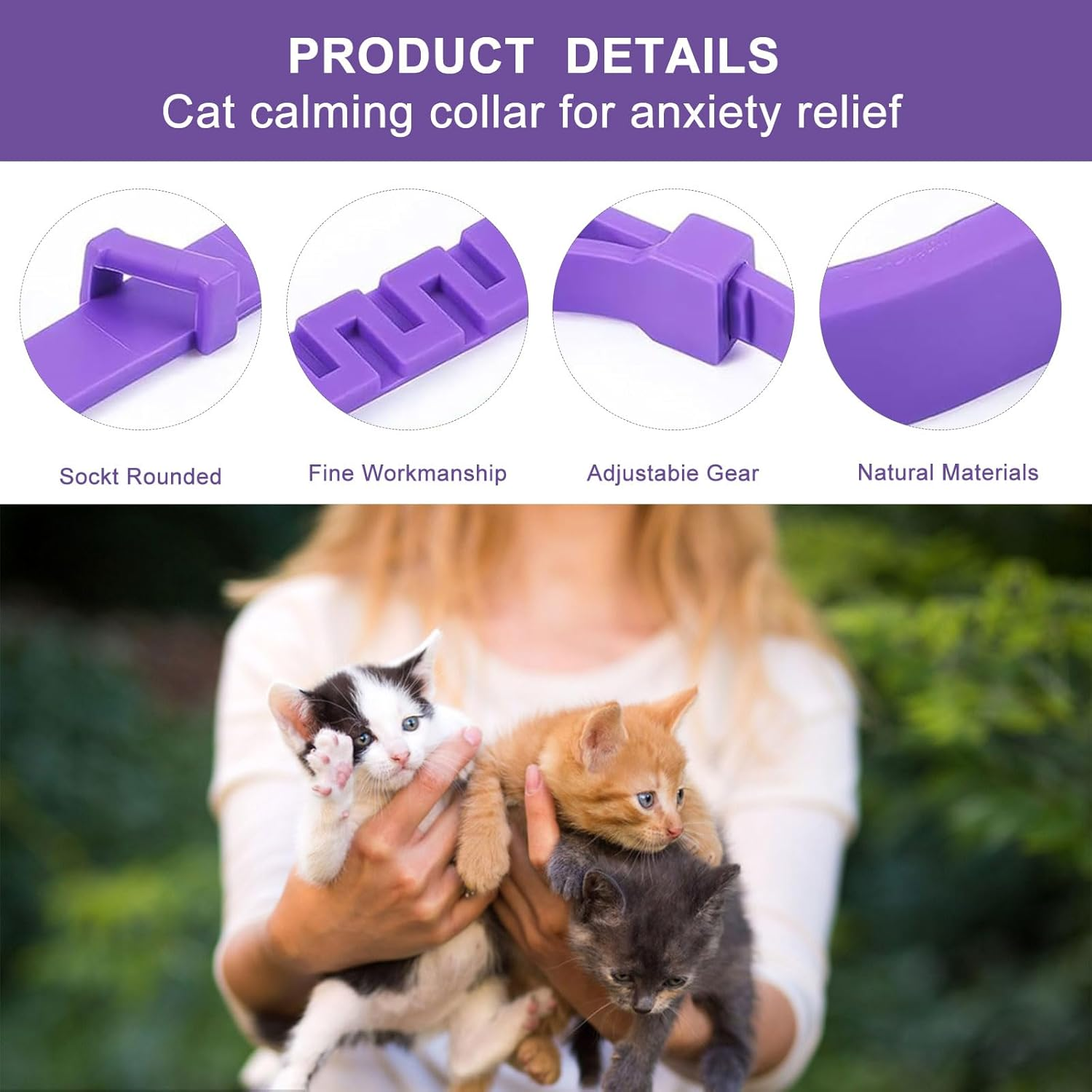 Soothing Collar, Calming Collar for Cats, Calming Collar for Cats, Pheromones and Cats, Relieves Anxiety, Waterproof, Adjustable Anti-Stress Cat Collar, Quiet